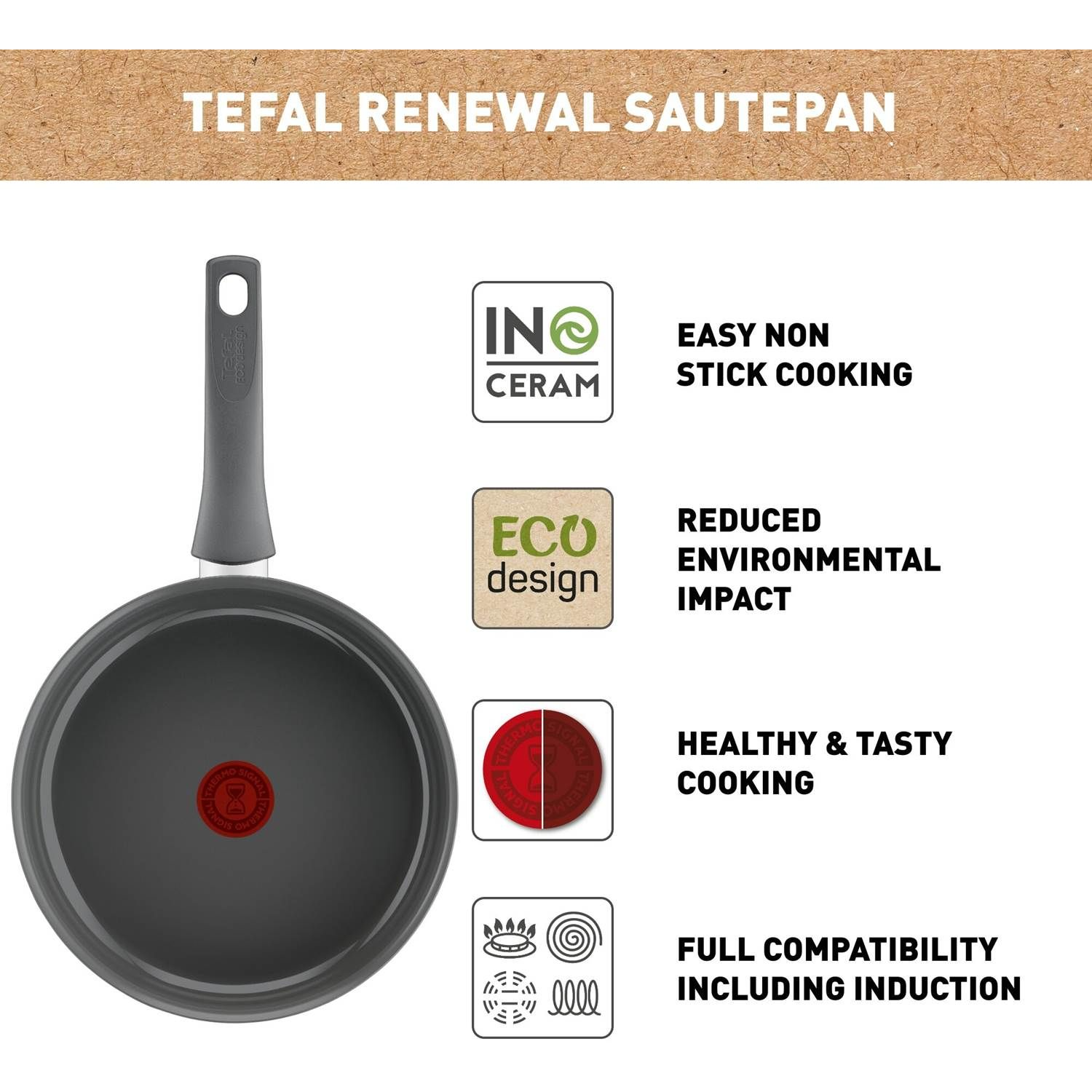 Tefal Renewal Sautepan 24 cm, grey - Sautepande