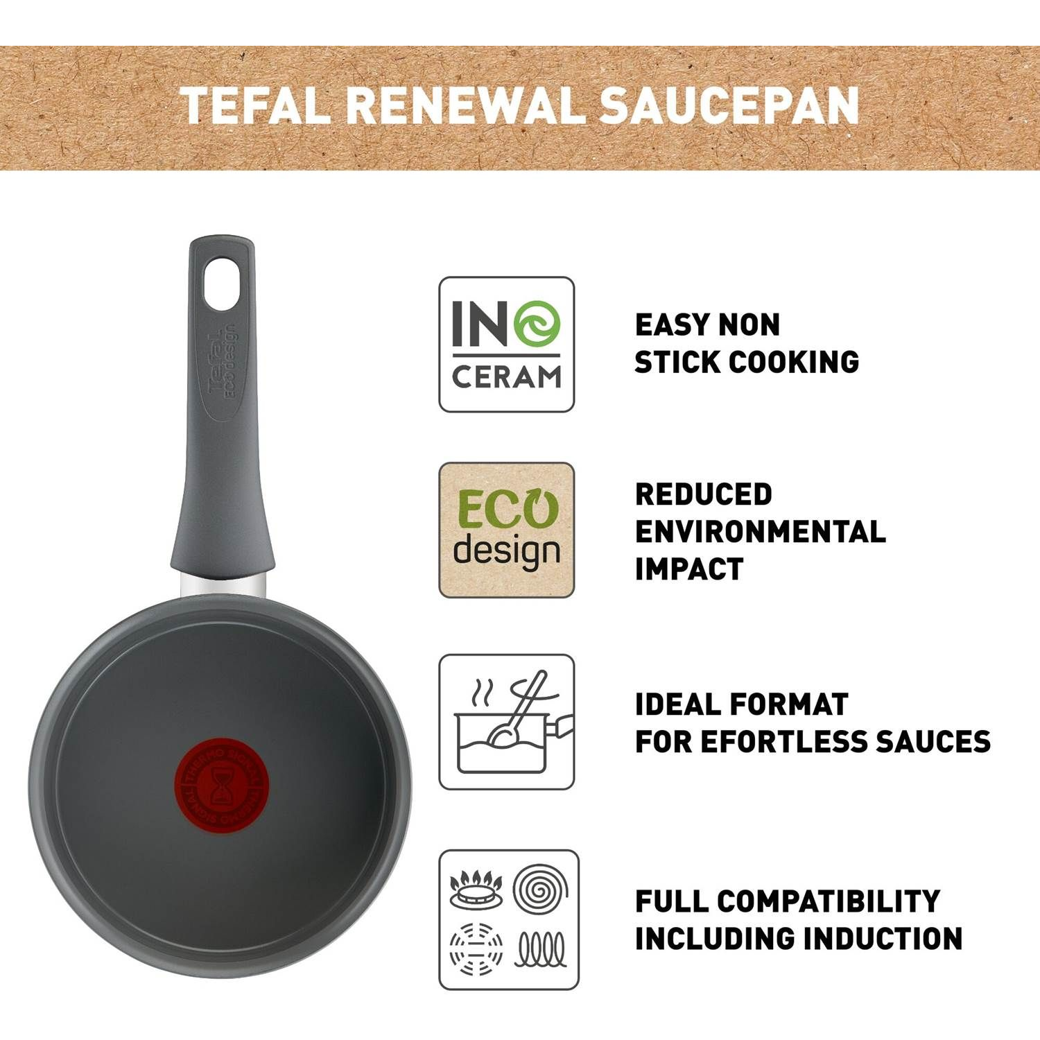 Tefal Renewal Saucepan 16 cm, grey - Kasserolle