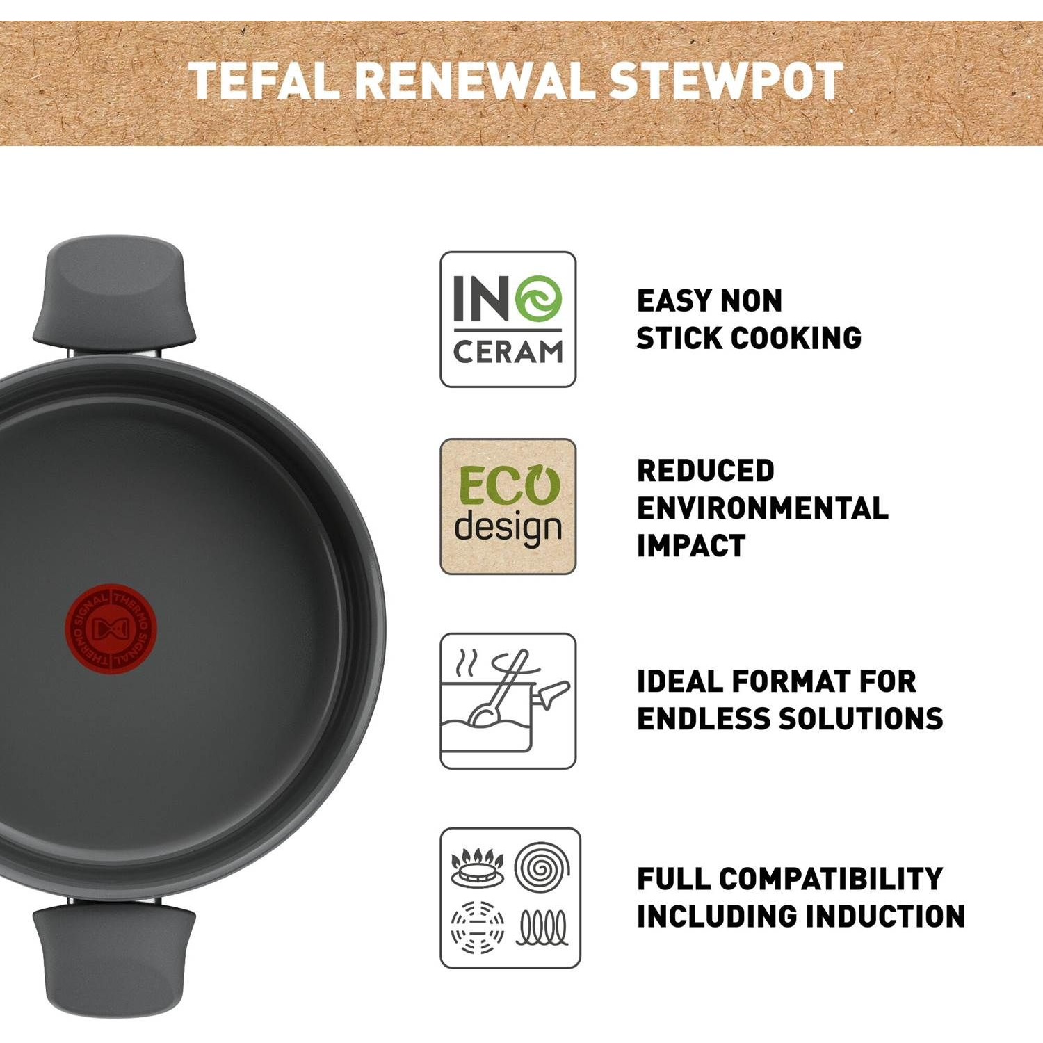 Tefal Renewal Stewpot 20 cm, grey - Gryde