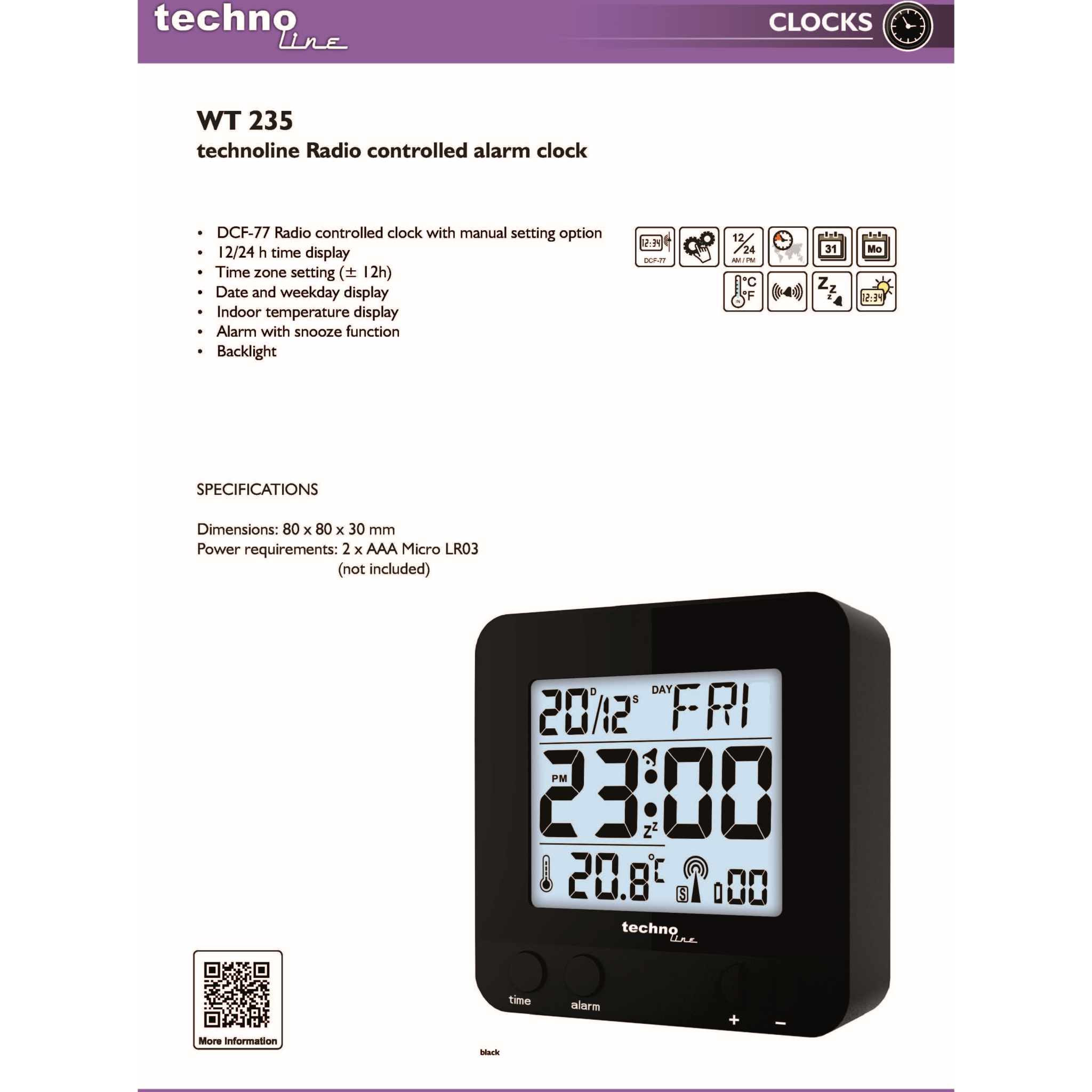 4029665102351 Technoline WT 235, sort - Radiostyret digitalt vækkeur TV & HIFI,Lyd,Vækkeure 19200001950 WT 235S