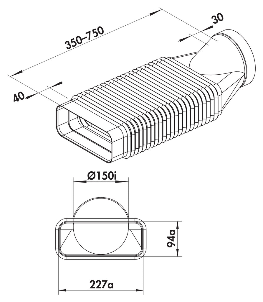 Silverline 4043043 - Aftrækskanal rund/flad, flexsystem, Ø 1