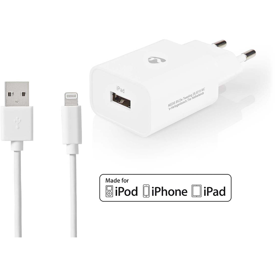 5412810330027 Nedis Vægoplader Telefon & GPS,Tilbehør mobiltelefoner,Tilbehør til iPhone 2190001491 WCHAL242AWT