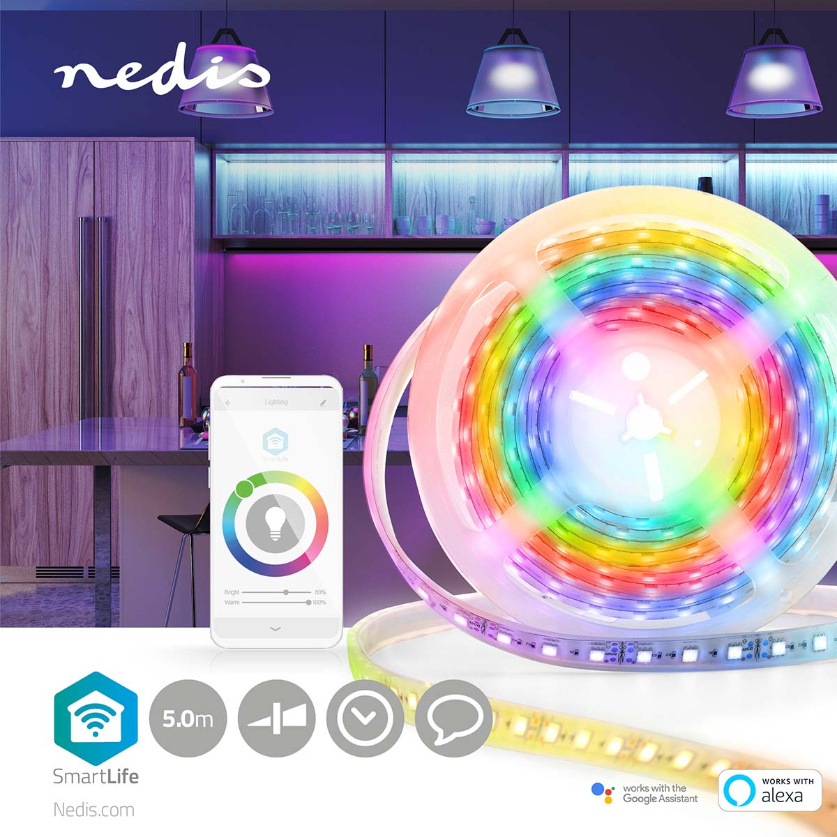5412810335060 Nedis SmartLife 5M flerfarvet lys - LED-Bånd Hus & Have,Smart Home,Smart belysning 2190001785 WIFILS51CRGB
