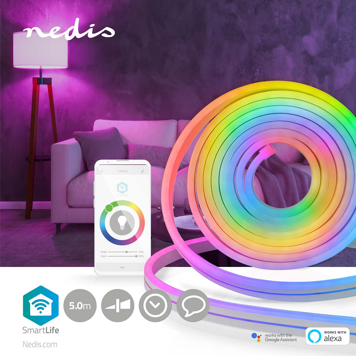 5412810335084 Nedis SmartLife 5M RGB+Dream color - LED-Bånd neon Hus & Have,Smart Home,Smart belysning 2190001786 WIFILN51CRGB