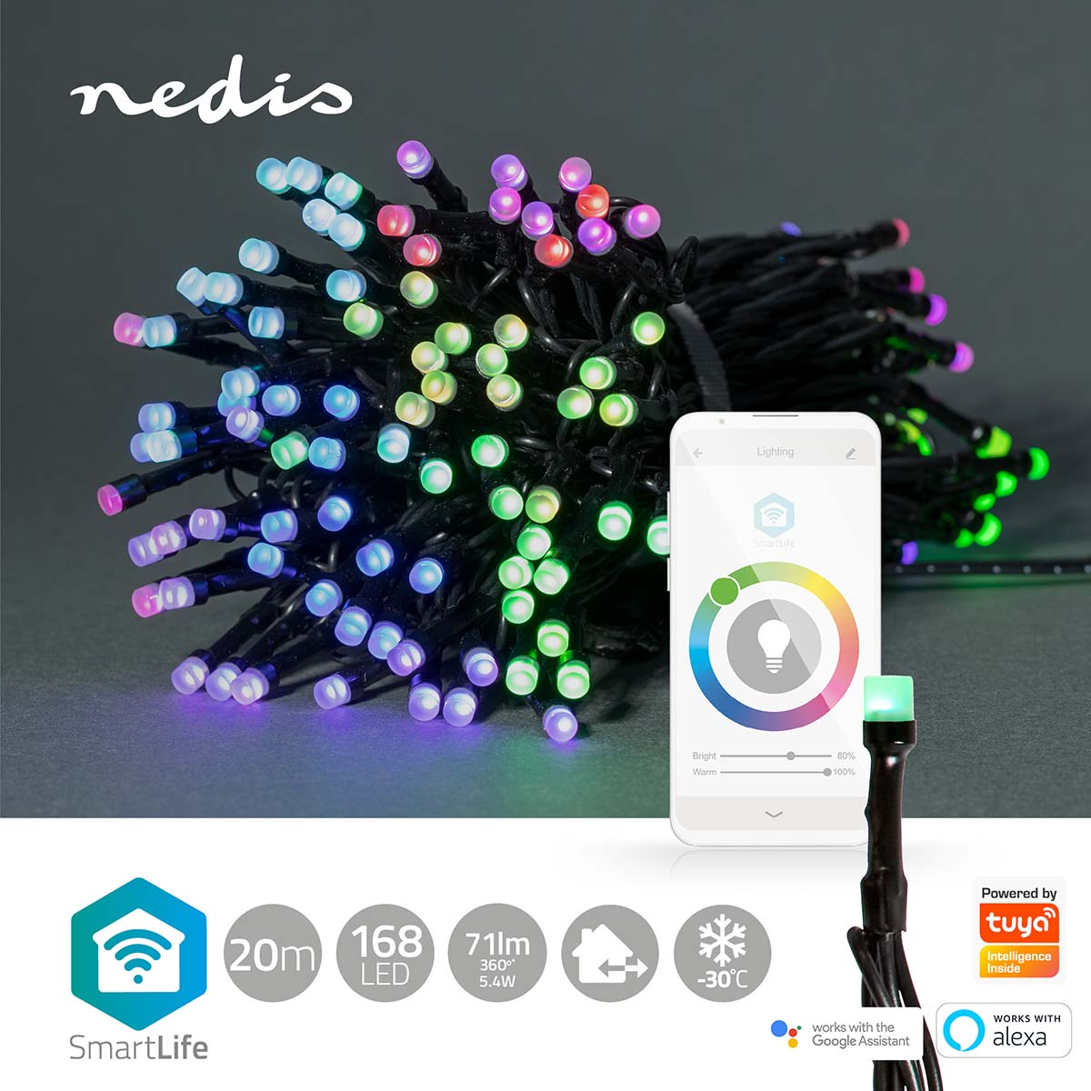 5412810404278 Nedis SmartLife 168 LED 20M farvede lys - Lyskæde Hus & Have,Smart Home,Smart belysning 2190002011 WIFILX01C168