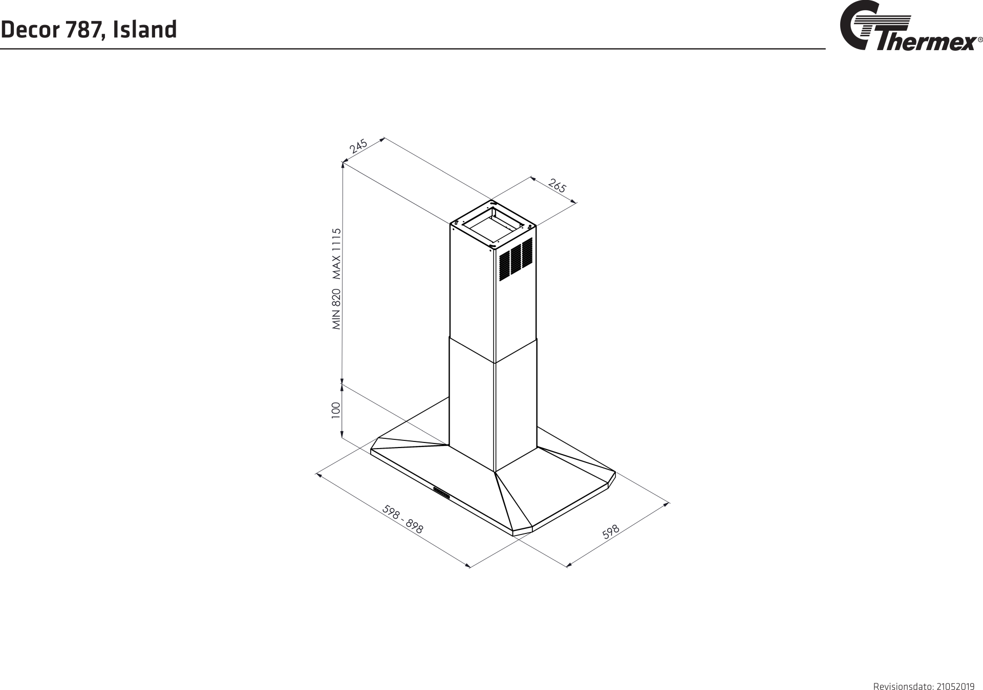 5703347527975 Thermex 527.41.7868.0 Decor 787 - Væghængt emhætte Hvidevarer,Emhætter,Vægmonterede emhætter 9900029260 527.41.7868.0