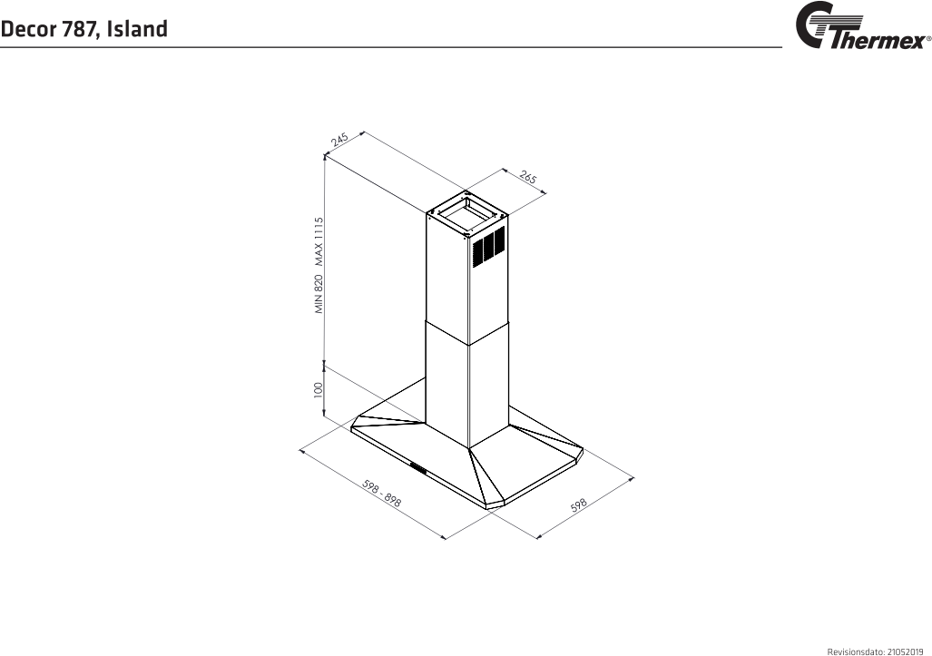 5703347528019 Thermex 527.41.7891.0 Decor 787 - Væghængt emhætte Hvidevarer,Emhætter,Vægmonterede emhætter 9900029300 527.41.7891.0