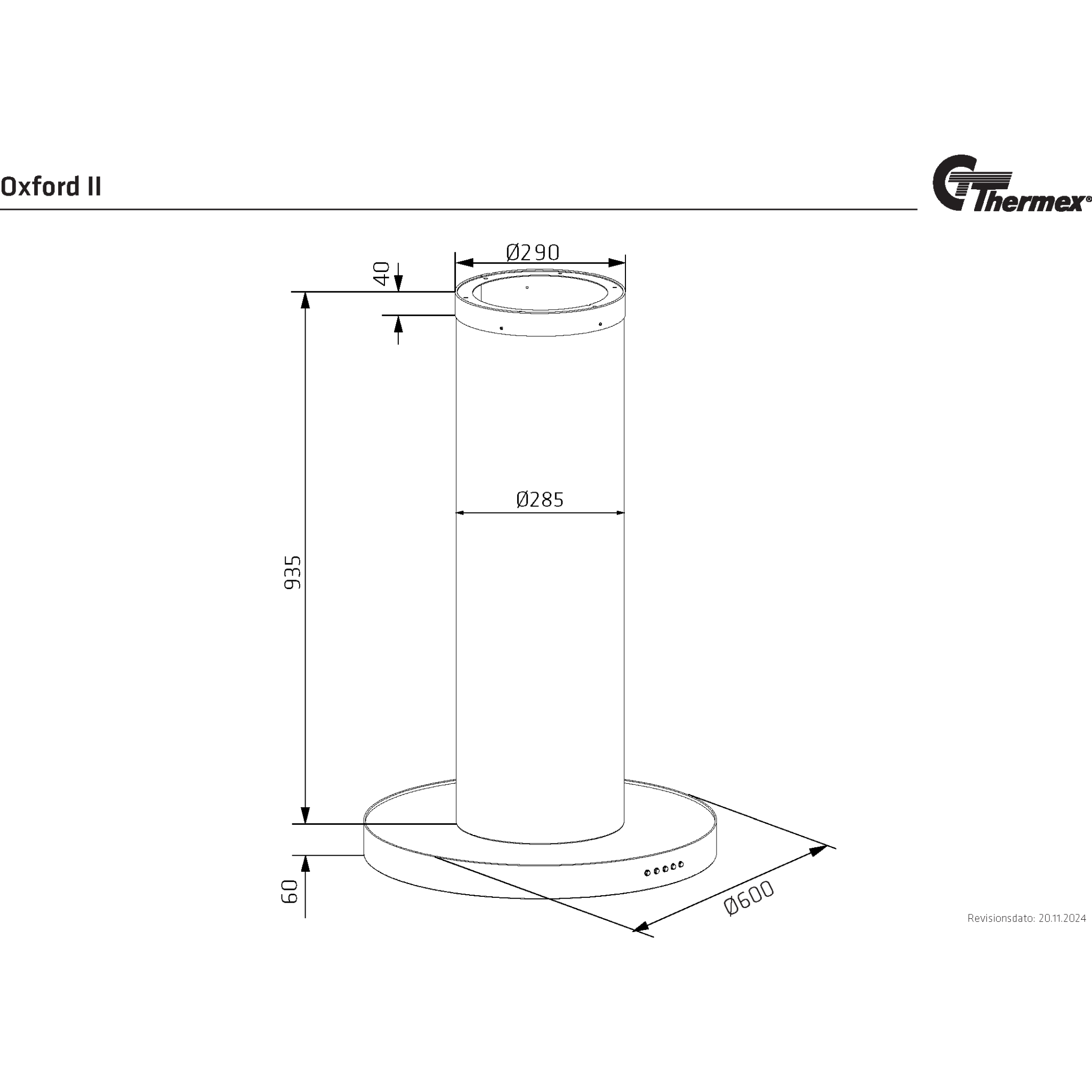 Thermex Oxford II 528.21.5068.2 - Frithængende emhætte