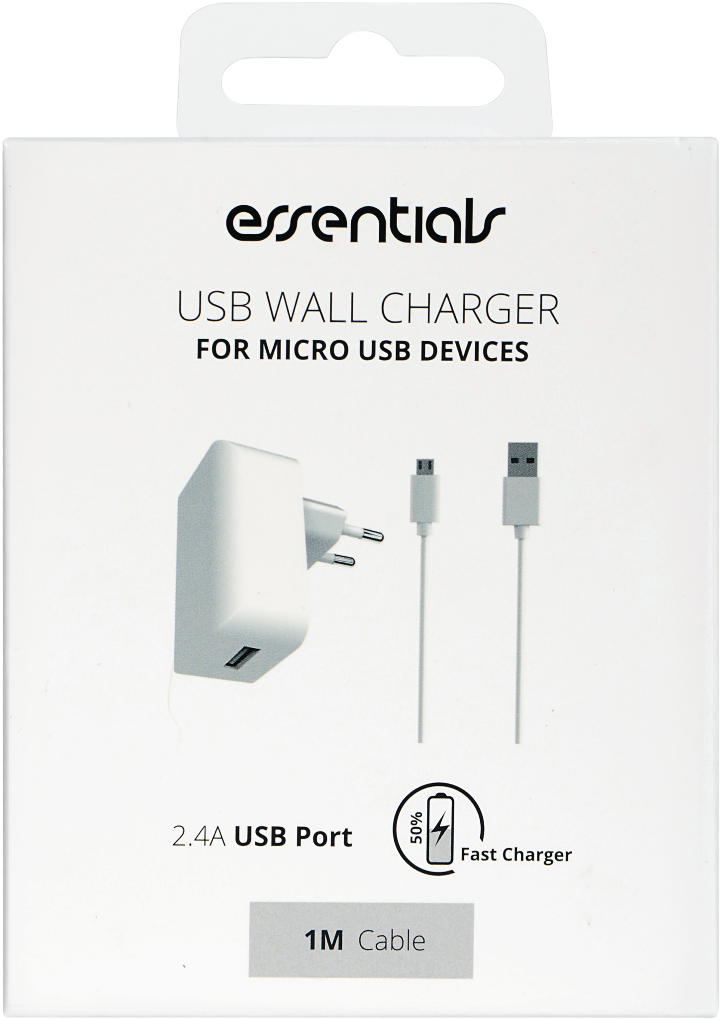 5706470063563 Essentials Wall Charger 12W USB-A MicroUSB Cable, 1m, White Telefon & GPS,Tilbehør mobiltelefoner,Oplader til mobiltelefoner 74600004900 0