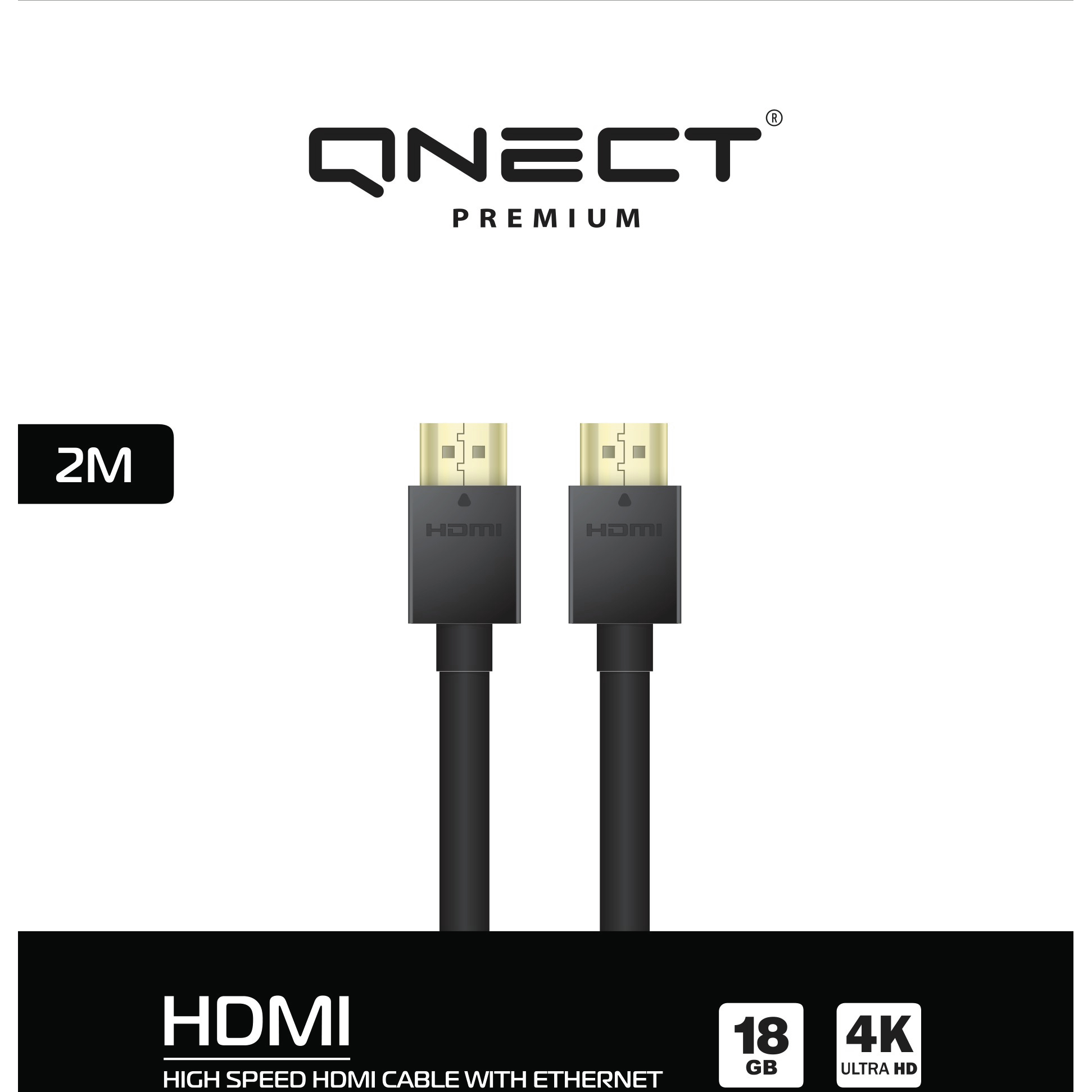 5706470087835 Qnect High Speed HDMI cabel w/E 4K UHD black 2m TV & HIFI,Kabler,HDMI/DVI-kabler 74600004030 0