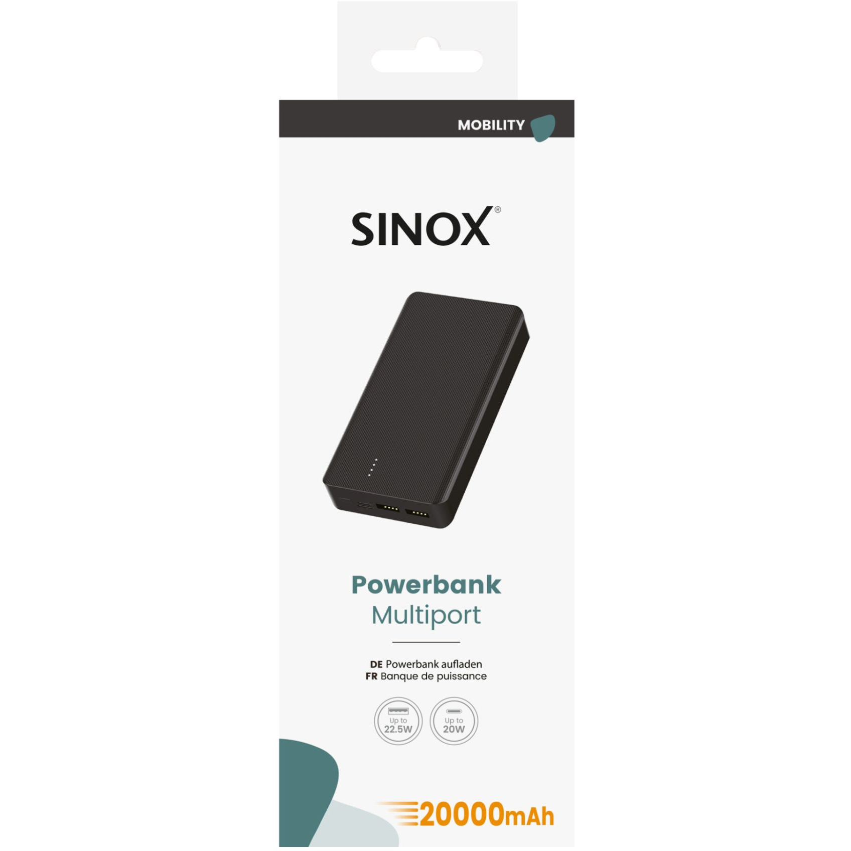 5706808055260 Sinox Powerbank 20.000 mAh Telefon & GPS,Tilbehør mobiltelefoner,Oplader til mobiltelefoner 22900003680 SOP9200