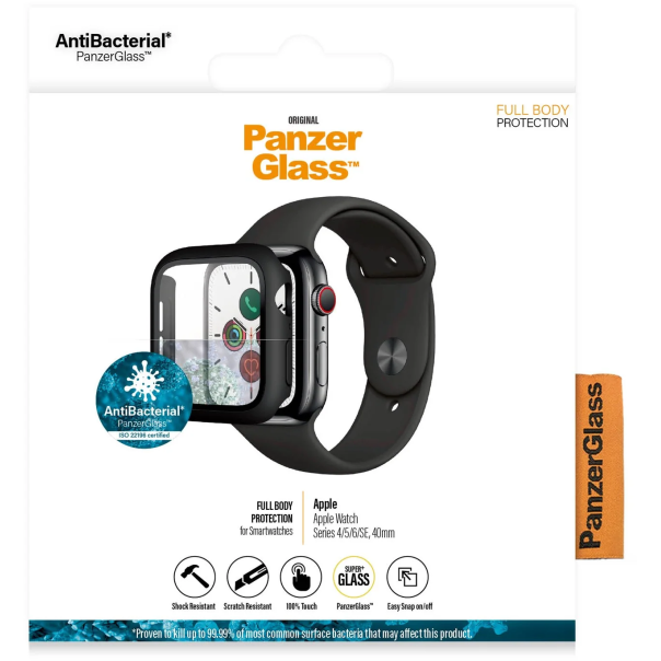 5712764041124 PanzerGlass Apple Watch Series 4/5/6/SE - 40mm - Black - Ful Telefon & GPS,Smartwatch,Tilbehør til Watch 16800020170 3640