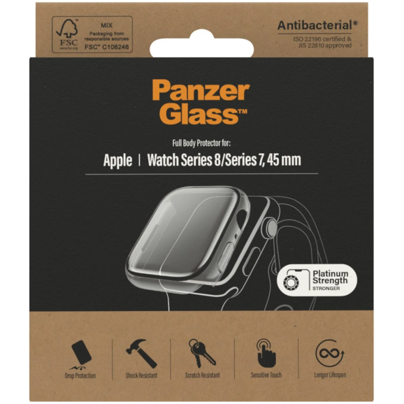 5712764041209 PanzerGlass Apple Watch Series 8/7 - 45mm - Transparent - Fu Telefon & GPS,Smartwatch,Tilbehør til Watch 16800020250 3659