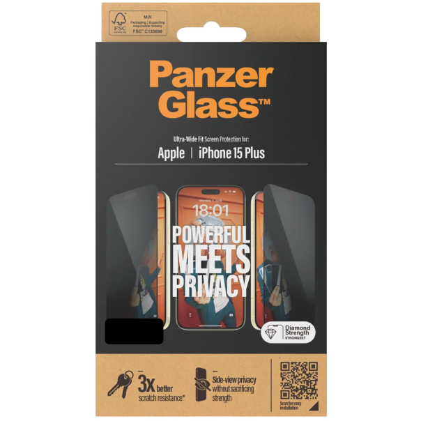 5712764041322 PanzerGlass Privacy Screen Protector iPhone 15 Plus Ultra-Wi Telefon & GPS,Tilbehør mobiltelefoner,Tilbehør til iPhone 16800020370 P2827