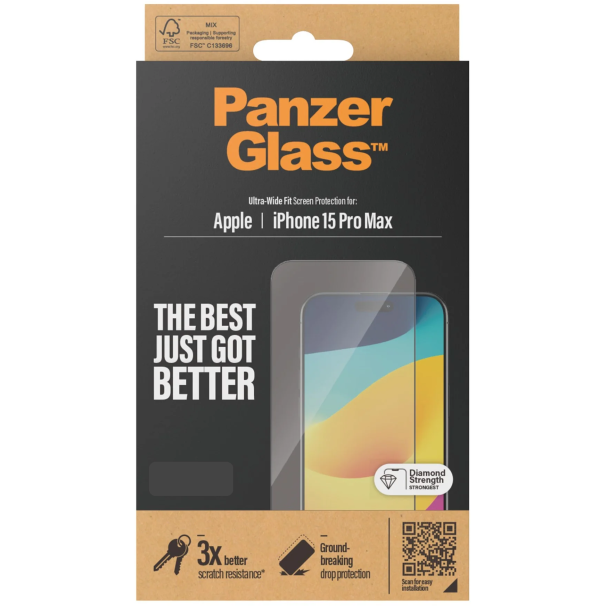 5712764041353 PanzerGlass Screen Protector iPhone 15 Pro Max - Classic Fit Telefon & GPS,Tilbehør mobiltelefoner,Tilbehør til iPhone 16800020400 2808