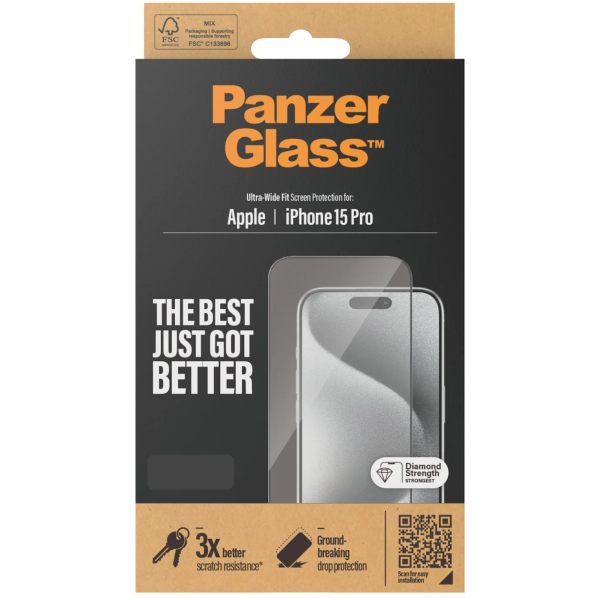 5712764041377 PanzerGlass Screen Protector iPhone 15 Pro - Classic Fit, 28 Telefon & GPS,Tilbehør mobiltelefoner,Tilbehør til iPhone 16800020420 2806