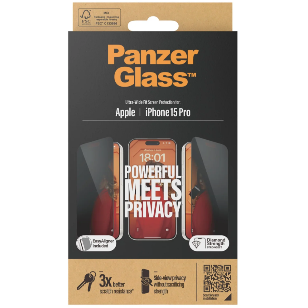 PanzerGlass Privacy Screen Protector iPhone 15 Pro - Ultra-W