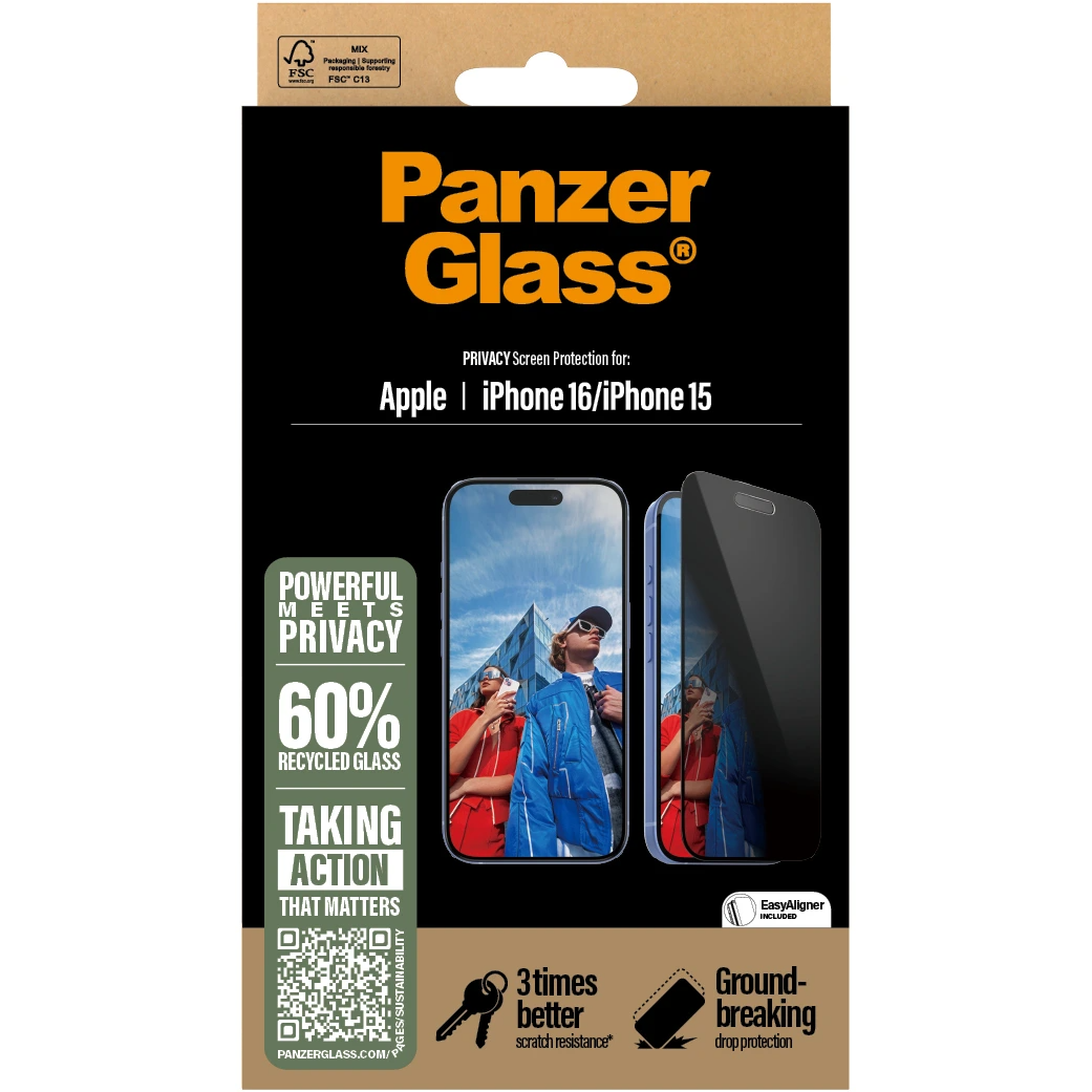 5712764047577 PanzerGlass Privacy Screen Protector iPhone 16 - Ultra-Wide Telefon & GPS,Tilbehør mobiltelefoner,Tilbehør til iPhone 16800026180 P2861