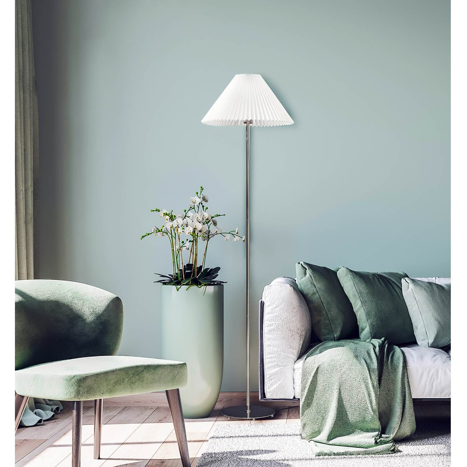 7041661280359 Aneta Ester sølv/hvid - Gulvlampe Lamper,Gulvlamper,Gulvlamper 2190005561 100281