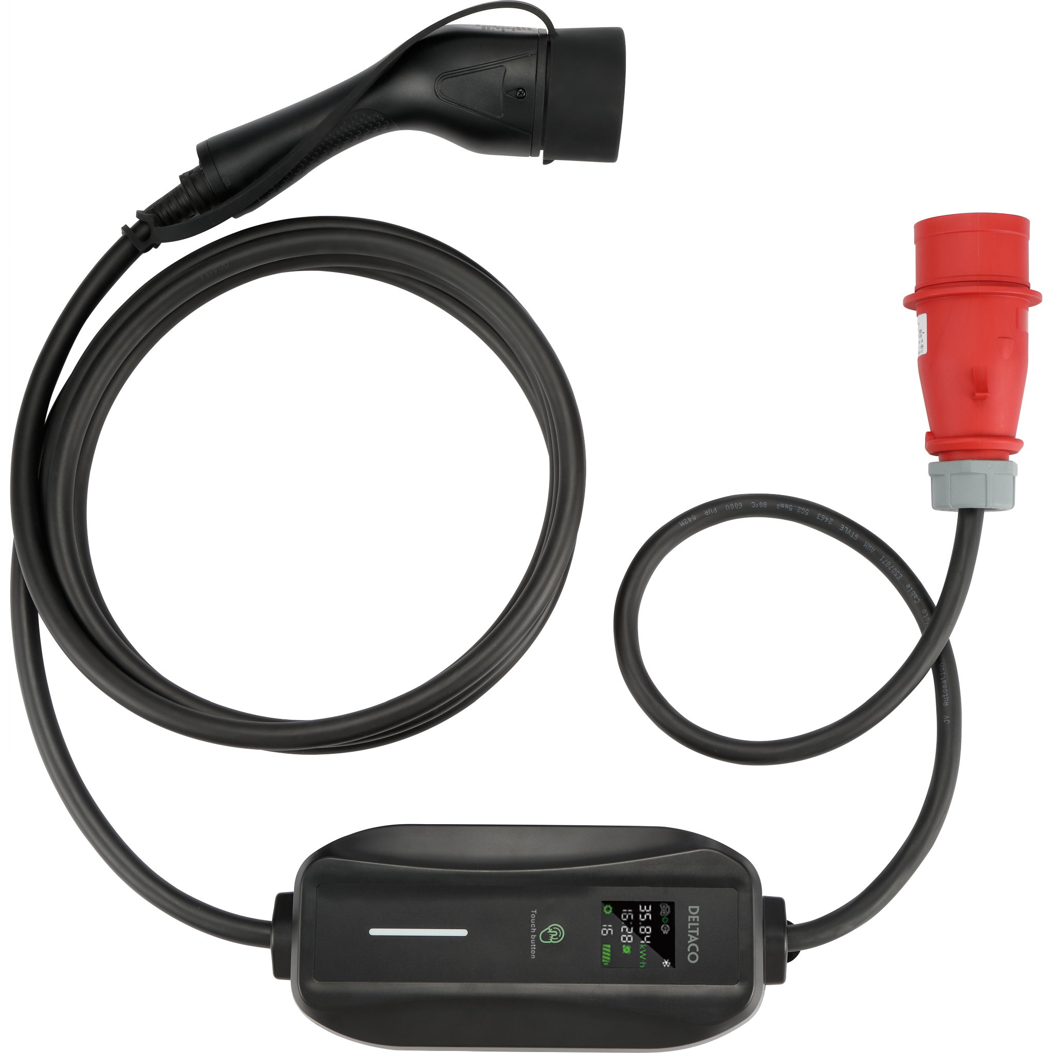 7333048056511 Deltaco EV-3226 LED-display type 2, 3 fase, CEE 8-16A, 6M Hus & Have,Elektriske køretøjer,Tilbehør til ladestander 74600011020 EV-3226