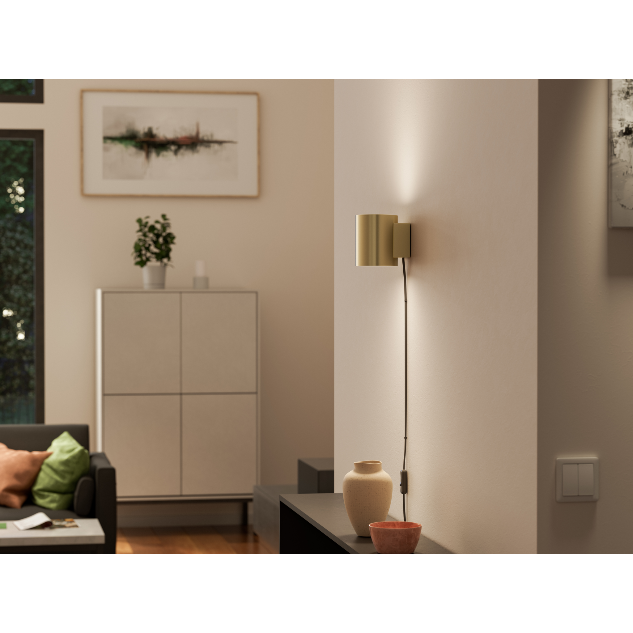 7391534021399 Herstal Evoke S satin brass   væglampe Lamper,Væglamper,Væglamper 82700002250 HB5620092092