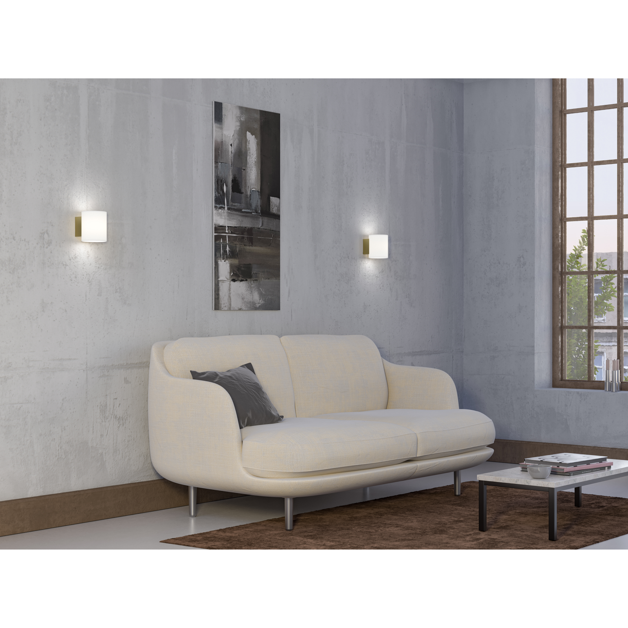 7391534021405 Herstal Evoke S satin brass/Opal glas væglampe Lamper,Væglamper,Væglamper 82700002260 HB5620092389