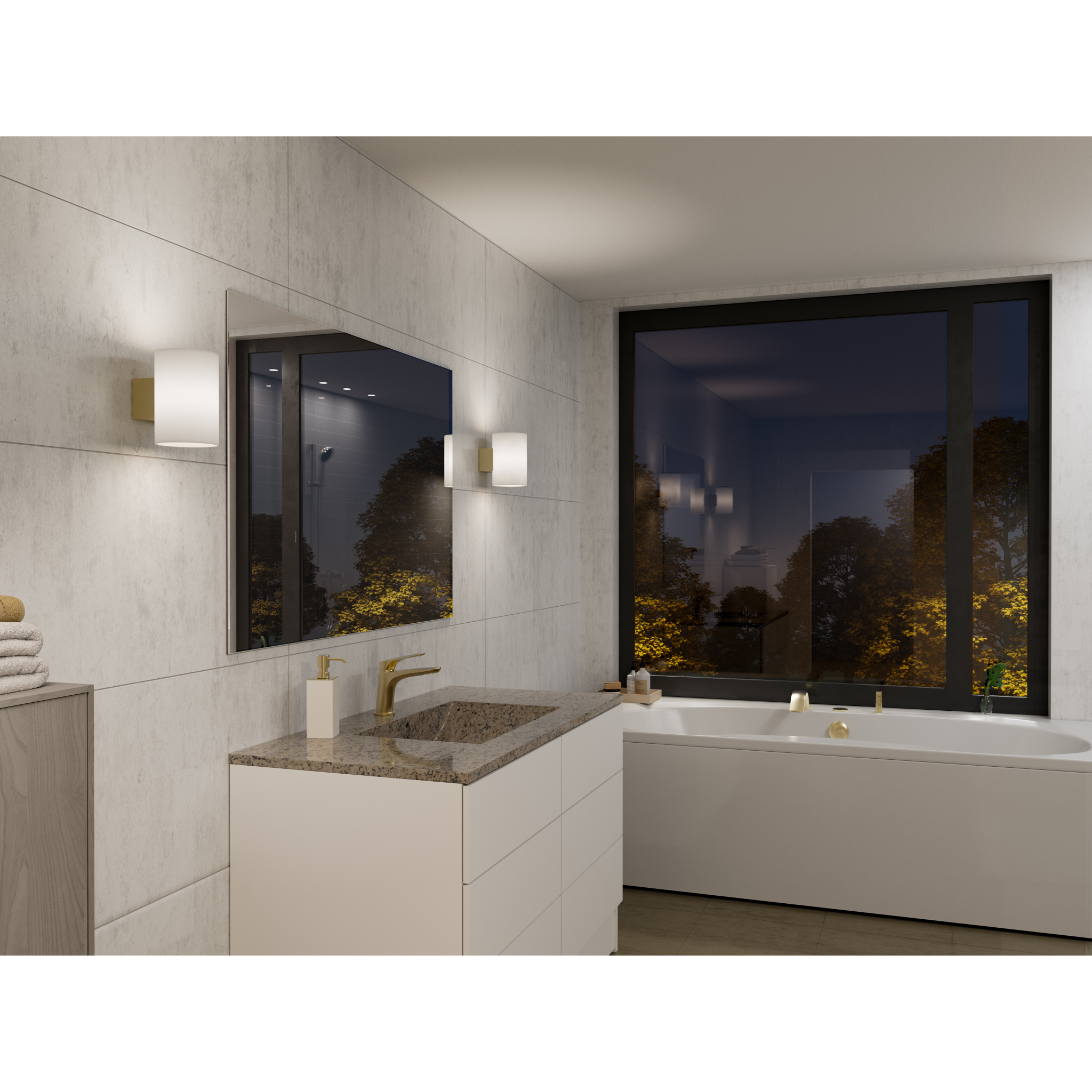 7391534021436 Herstal Evoke L satin brass/Opal glas væglampe Lamper,Væglamper,Væglamper 82700002290 HB5621092389