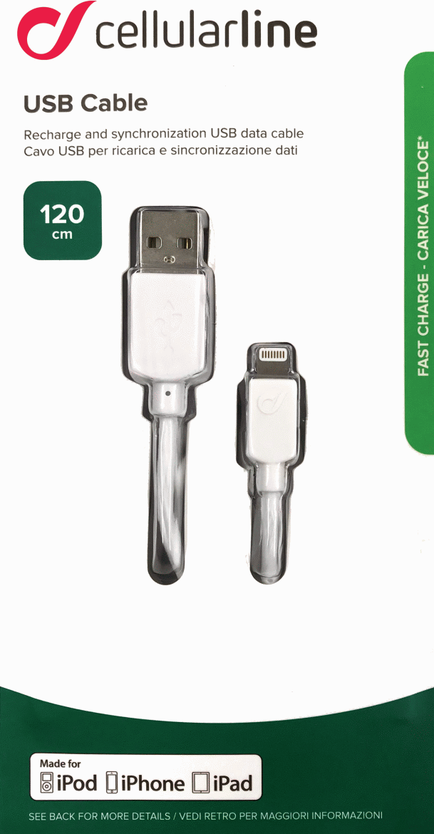 8018080175466 Cellularline USB Cable, lightning kabel 1,2 m. - iPhone, iPa Telefon & GPS,Tilbehør mobiltelefoner,Tilbehør til iPhone 17300000090 100633