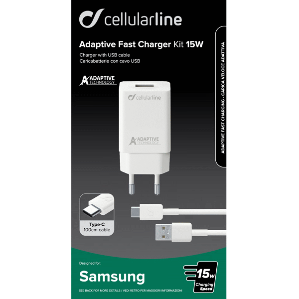 Cellularline Adaptive Fast Charger Kit 15w, Type-C kabel 1 m