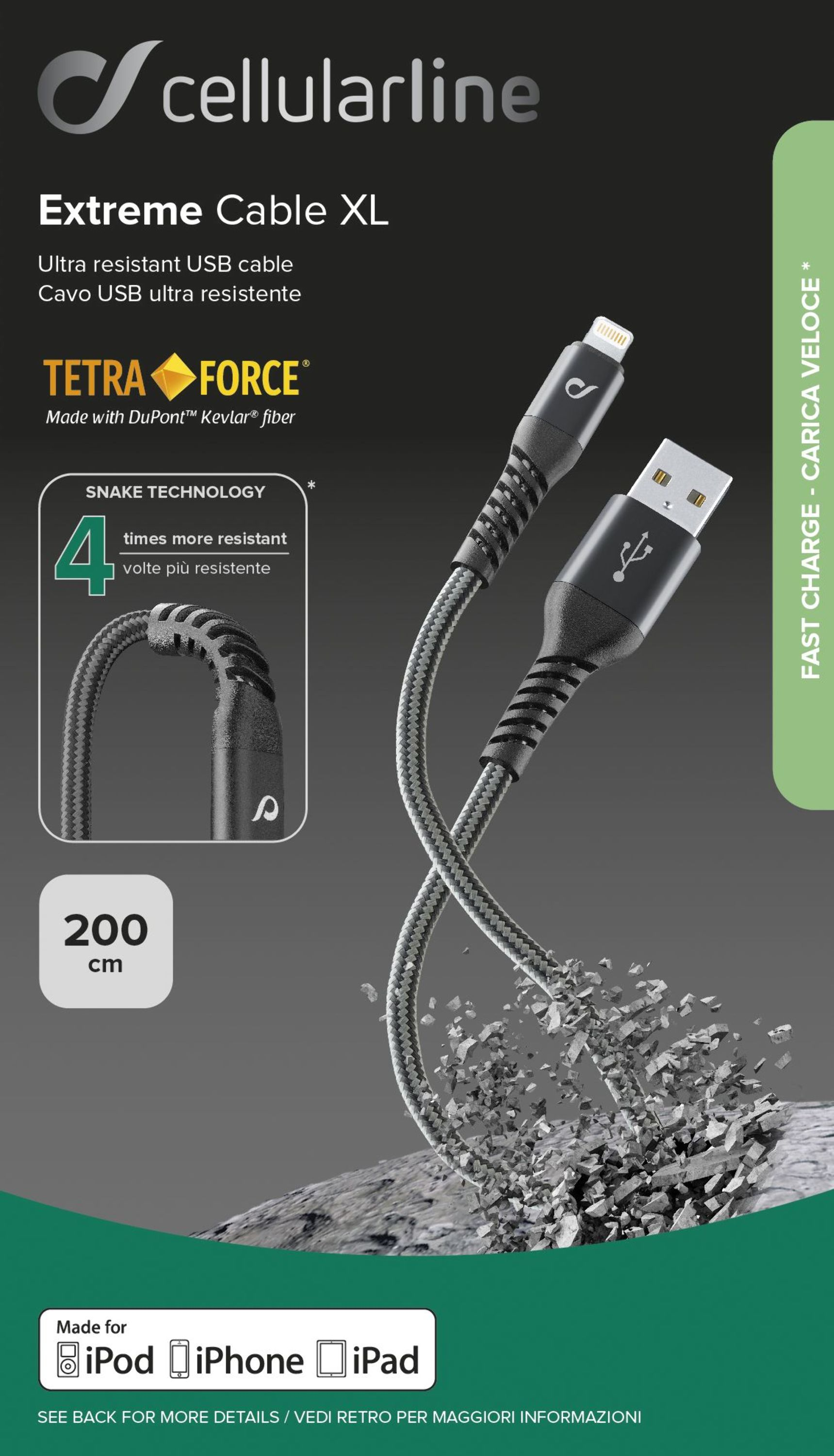 8018080312687 Cellularline Extreme Cable Tetra Force Lightnig 2m Telefon & GPS,Tilbehør mobiltelefoner,Tilbehør til iPhone 17300000440 102087
