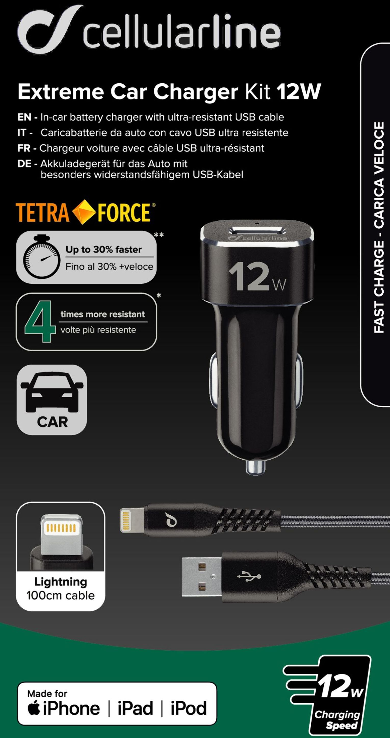 8018080334580 Cellularline 12-24V Tetra Force Extreme Charger Kit 12W, Lig Telefon & GPS,Tilbehør mobiltelefoner,Tilbehør til iPhone 17300000420 102424