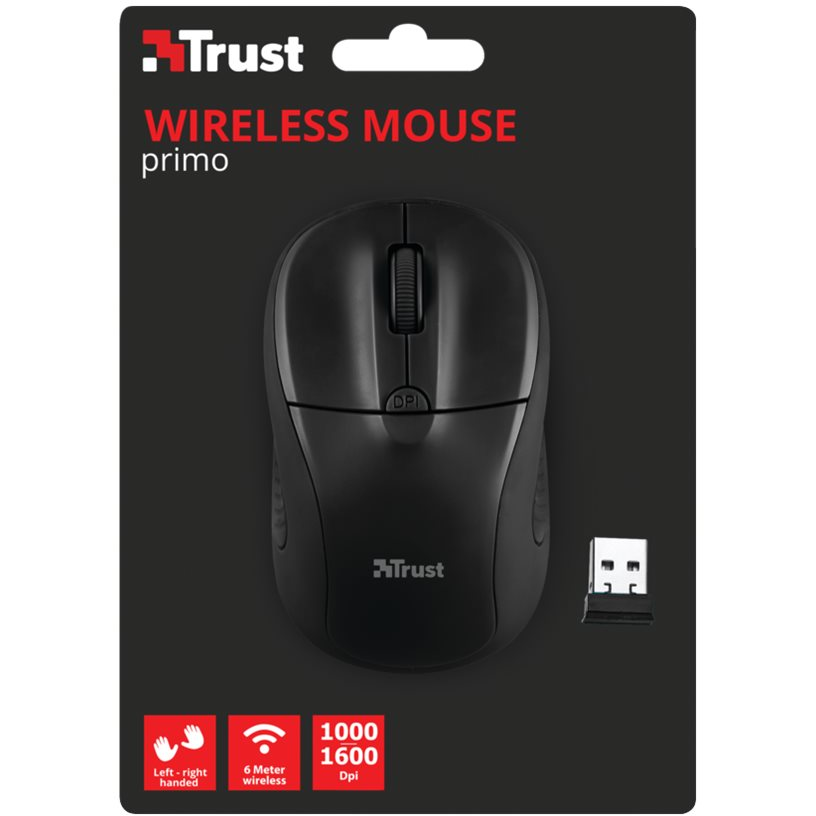 TRUST PRIMO WIRELESS MOUSE - MATT BLACK - Trådløs mus