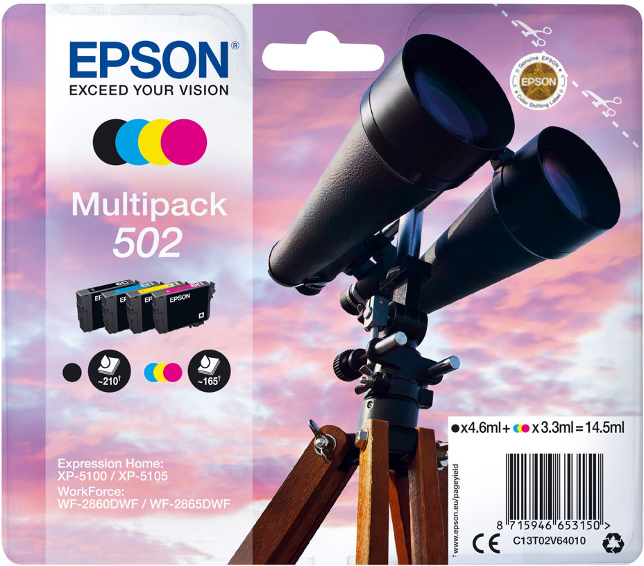 8715946653150 EPSON Multipack 4-colours 502 Ink - Blækpatroner Computer & IT,Printere & Scannere,Blæk & toner 14601003001 C13T02V64010