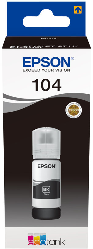 8715946655802 EPSON 104 EcoTank Black ink bottle (WE) - Blækflaske Computer & IT,Printere & Scannere,Blæk & toner 14600012540 C13T00P140