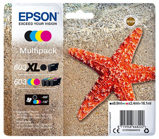8715946668222 Epson 603 Multipack Sort Gul Cyan Magenta - Blækpatroner Computer & IT,Printere & Scannere,Blæk & toner 14601004018 C13T03A94010
