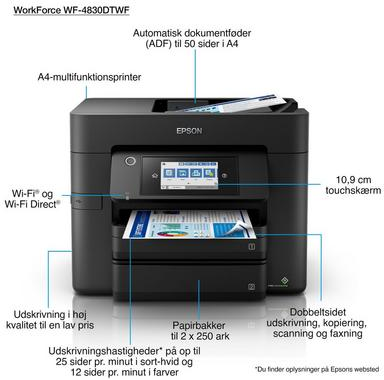 8715946679716 Epson WorkForce Pro WF-4830DTWF - Multifunktionsprinter Computer & IT,Printere & Scannere,Inkjet printere 15600002450 C11CJ05402