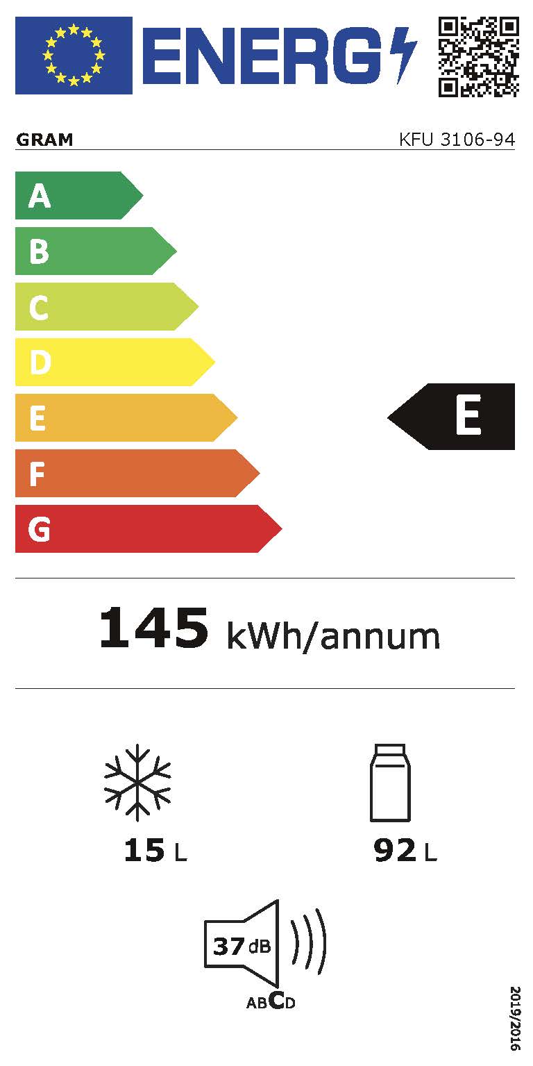 Gram KFU 3106-94 - Integrerbart kølefryseskab