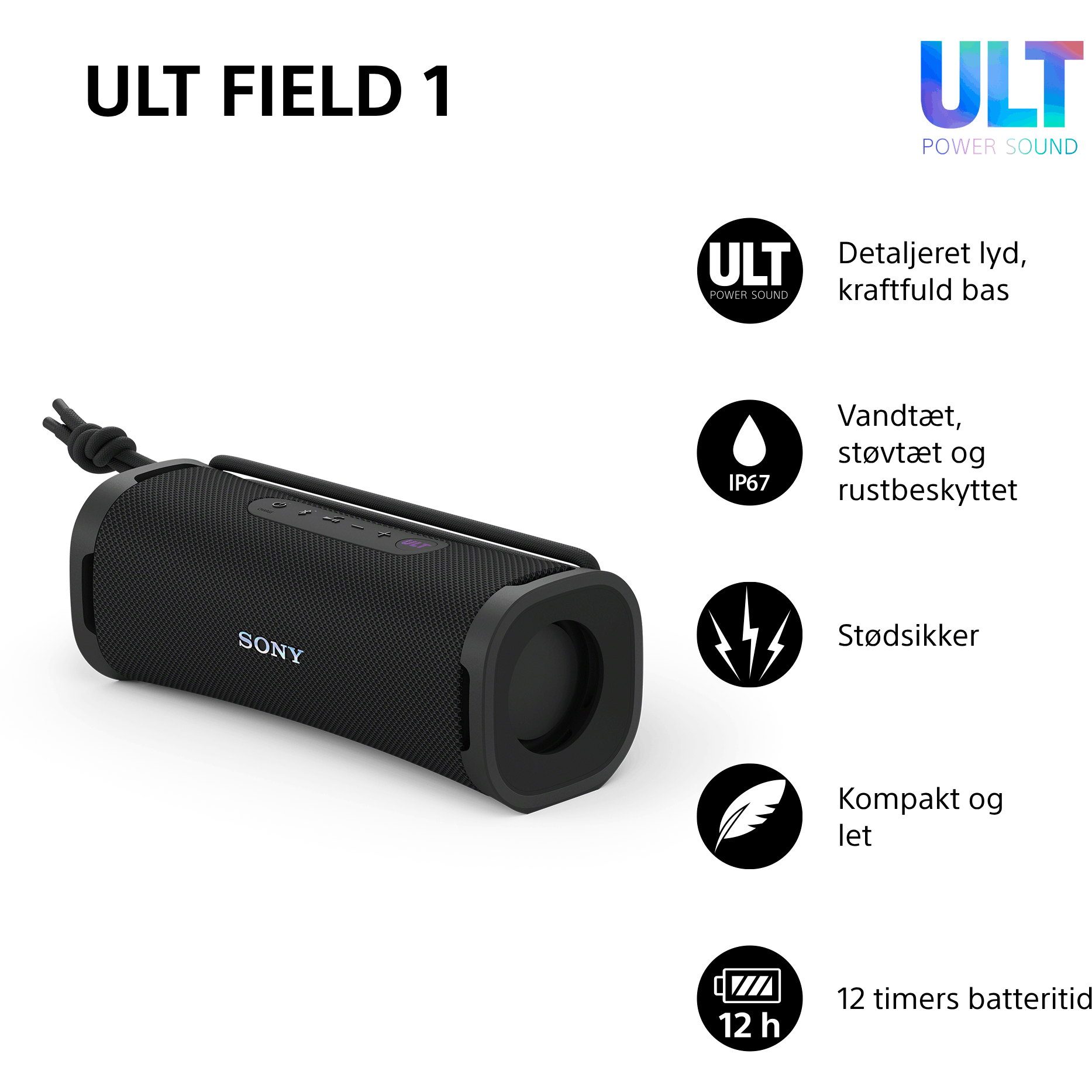 4548736157088 Sony SRS-ULT10B.CE7 ULT Field 1 bluetooth højttaler, sort TV & HIFI,Trådløs lyd,Bluetooth højttalere 20900004520 SRSULT10B.CE7