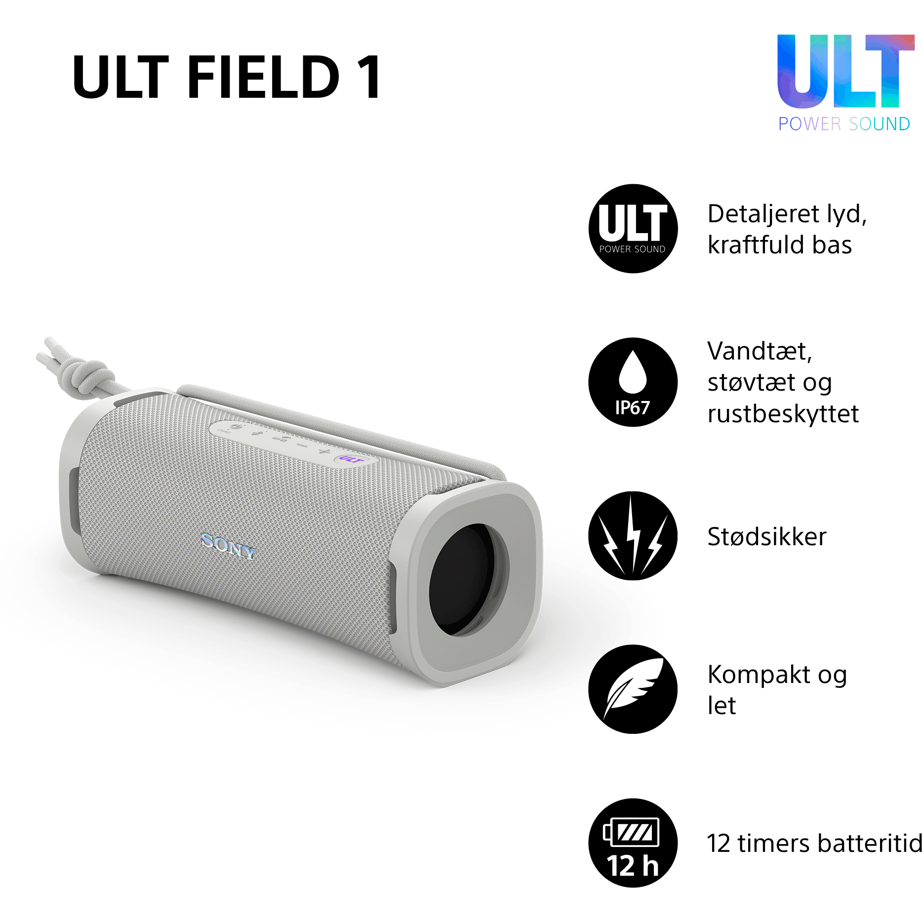 4548736157095 Sony SRS-ULT10W.CE7 ULT Field 1 bluetooth højttaler, hvid TV & HIFI,Trådløs lyd,Bluetooth højttalere 20900004550 SRSULT10W.CE7