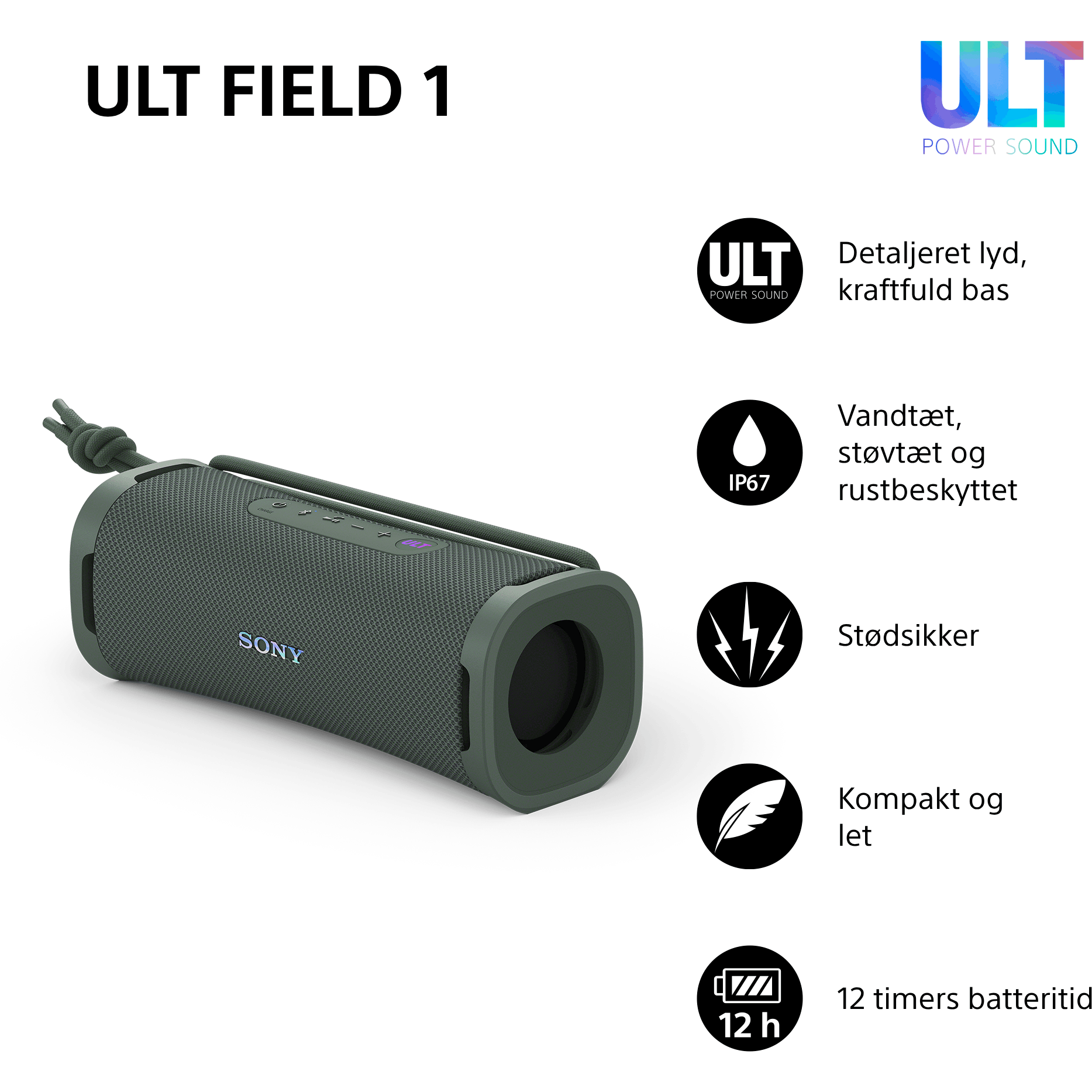 4548736157101 Sony SRS-ULT10H.CE7 ULT Field 1 bluetooth højttaler, grå TV & HIFI,Trådløs lyd,Bluetooth højttalere 20900004540 SRSULT10H.CE7
