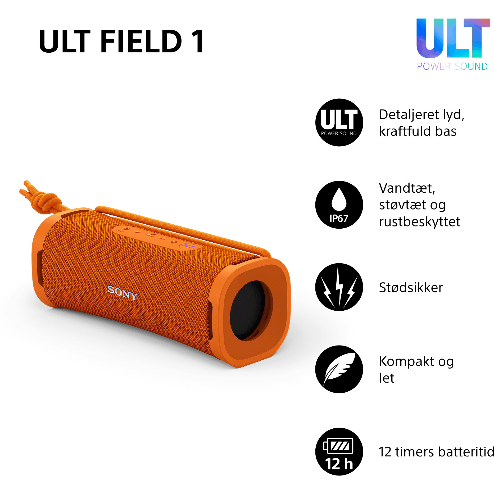 4548736157118 Sony SRS-ULT10D.CE7 ULT Field 1 bluetooth højttaler, orange TV & HIFI,Trådløs lyd,Bluetooth højttalere 20900004530 SRSULT10D.CE7