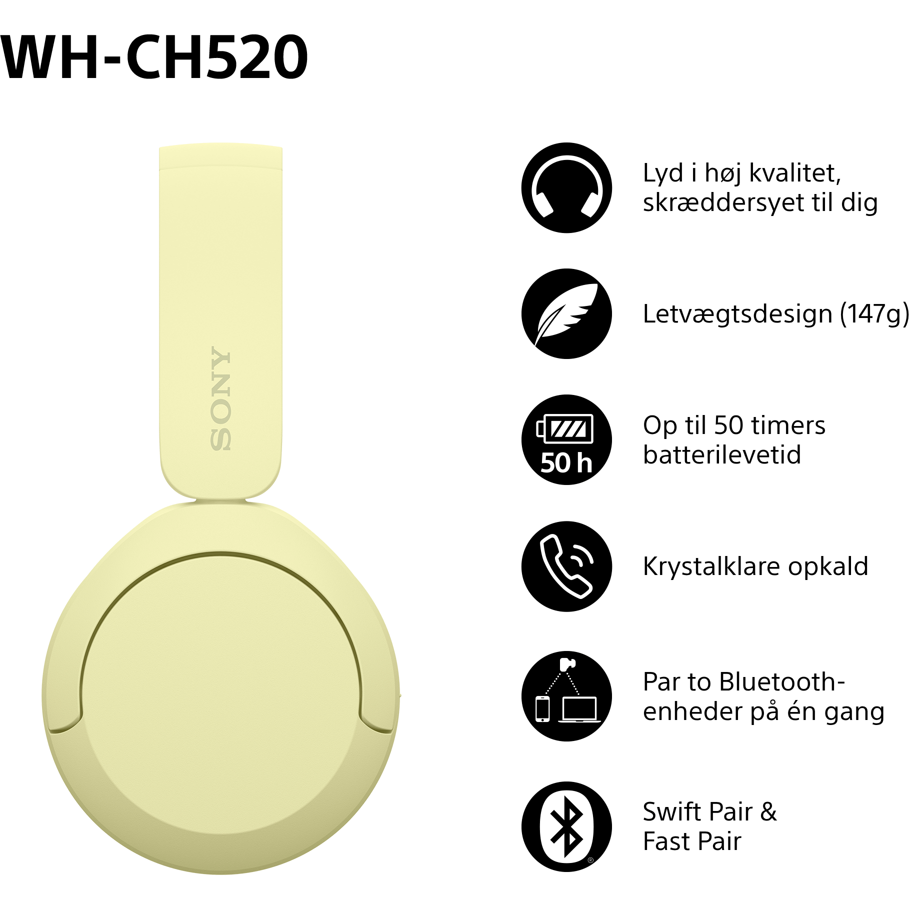4548736166516 Sony WH-CH520Y.CE7, gul - Trådløse hovedtelefoner TV & HIFI,Hovedtelefoner,On-ear / over-ear hovedtelefoner 20900004200 WHCH520Y.CE7