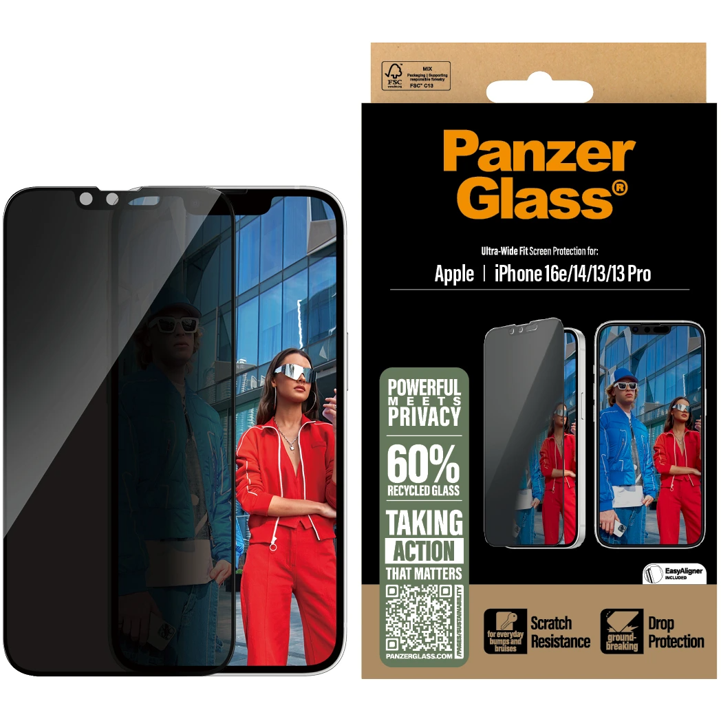 PanzerGlass Privacy Screen Protector iPhone 16e/14/13/13 Pro