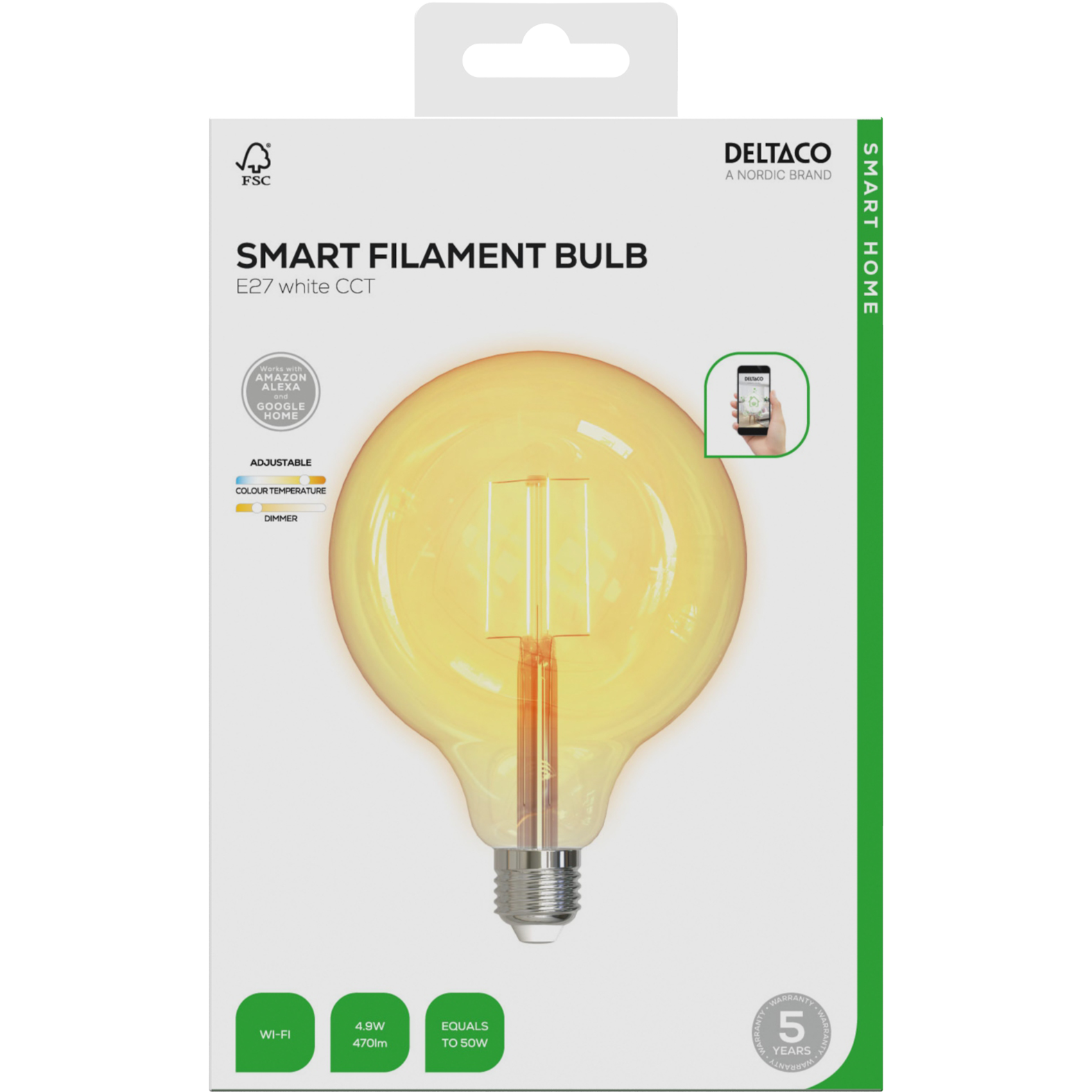 7333048043856 Deltaco SH-LFE27G125 Smart Home LED glødepære E27 Hus & Have,Smart Home,Smart belysning 74600011690 SH-LFE27G125