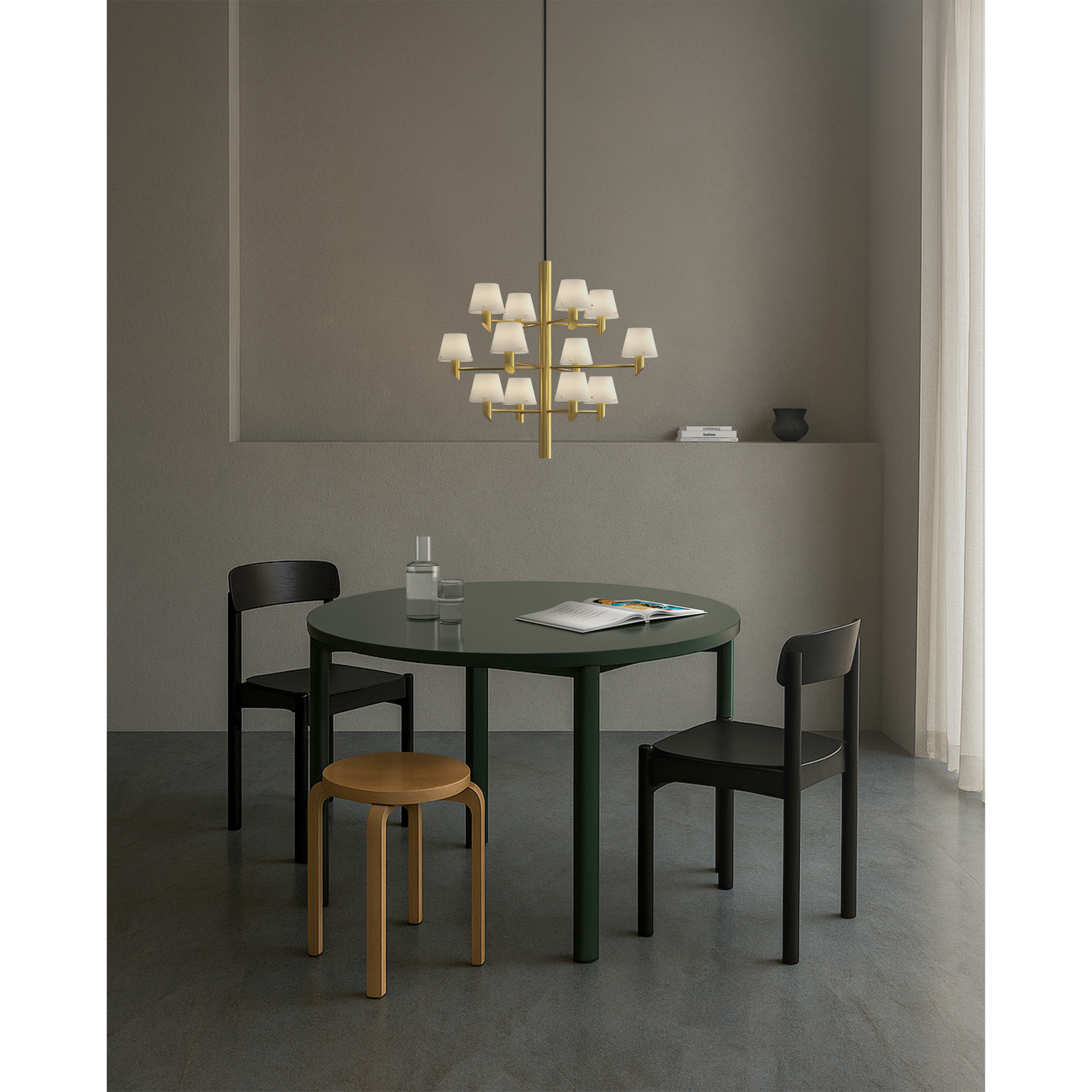 7391534301453 Herstal Gil 12 satin brass/opal glas lysekrone Lamper,Lysekroner,Lysekroner 82700002360 Gil