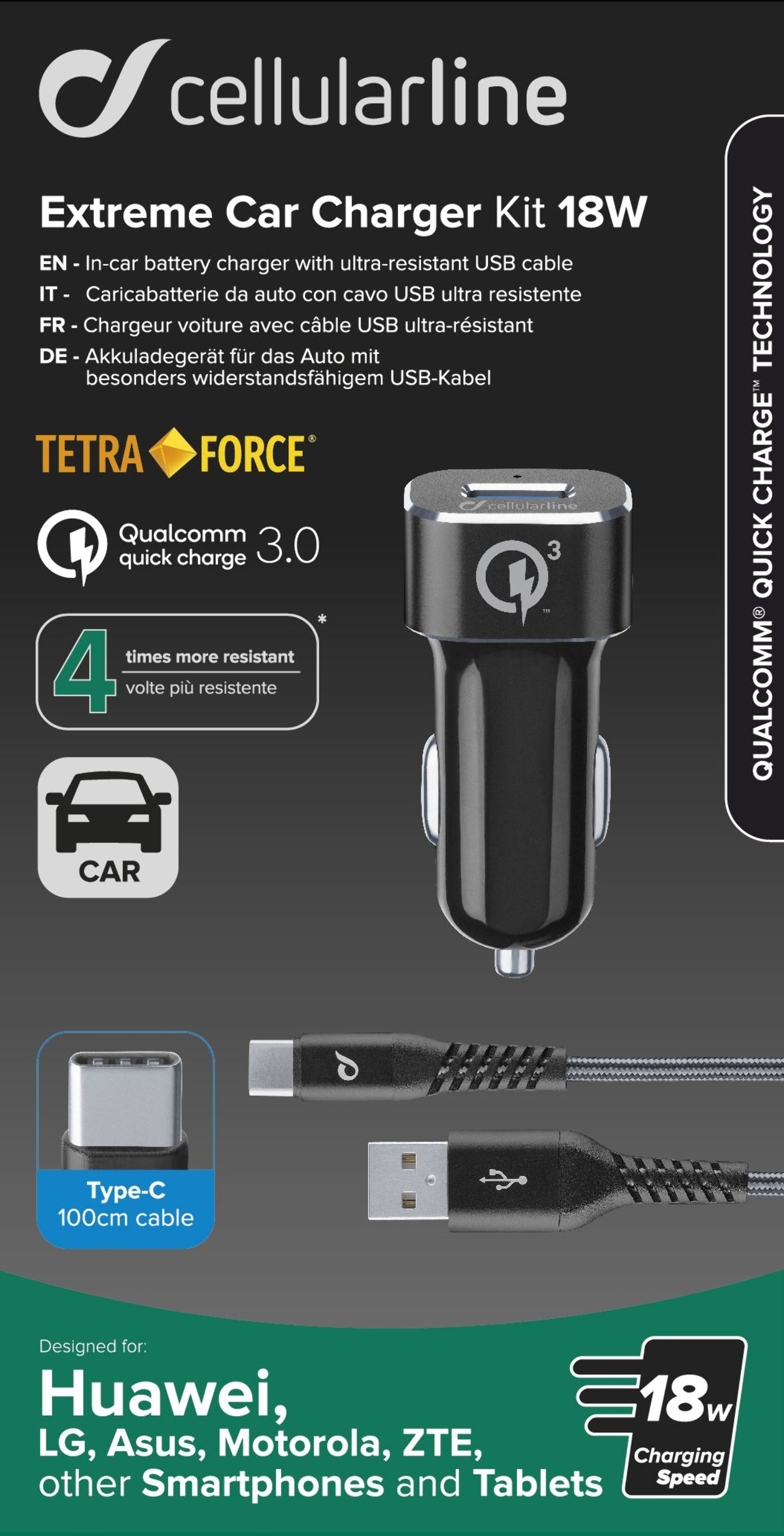 8018080334566 Cellularline 12-24V Tetra Force Extreme Charger Kit 18W, Typ Telefon & GPS,Tilbehør mobiltelefoner,Biltilbehør til mobiltelefoner 17300000430 102423