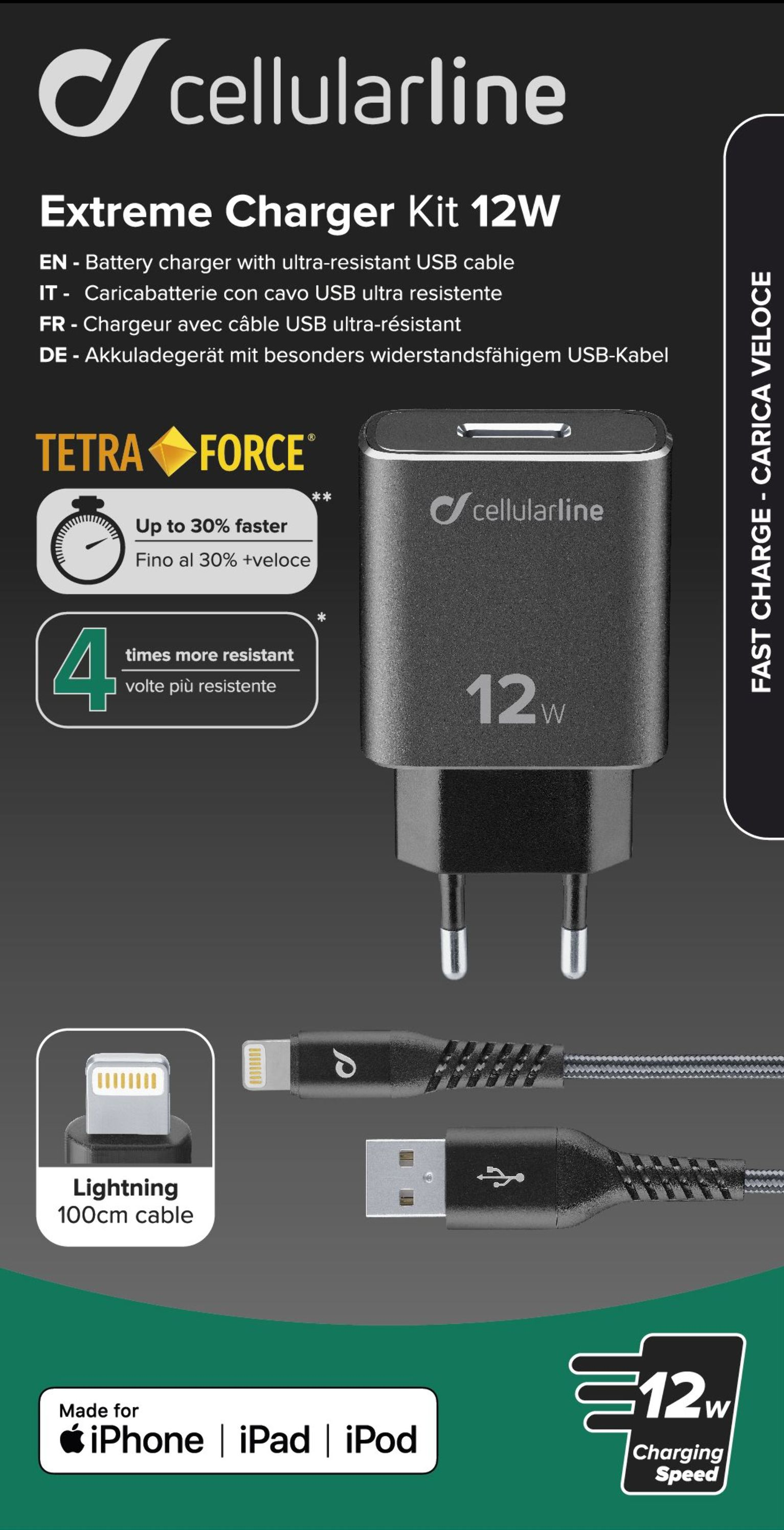 8018080334603 Cellularline 220V Tetra Force Extreme Charger Kit 12W, Light Telefon & GPS,Tilbehør mobiltelefoner,Tilbehør til iPhone 17300000400 102421