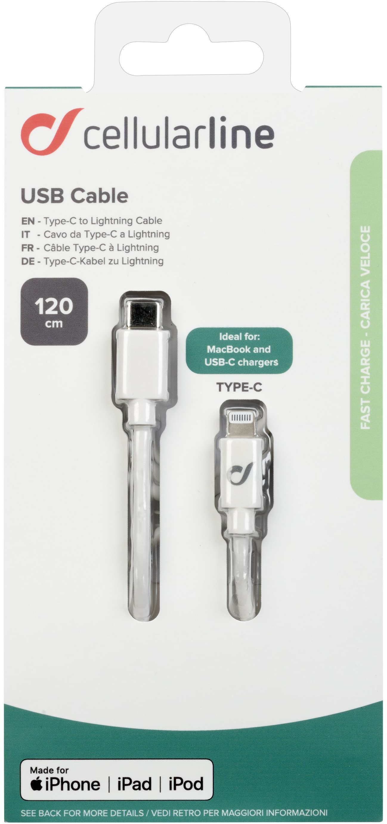 8018080347849 Cellularline USB Data Cable USB-C to Lightning 1,2m Telefon & GPS,Tilbehør mobiltelefoner,Tilbehør til iPhone 17300000510 102579