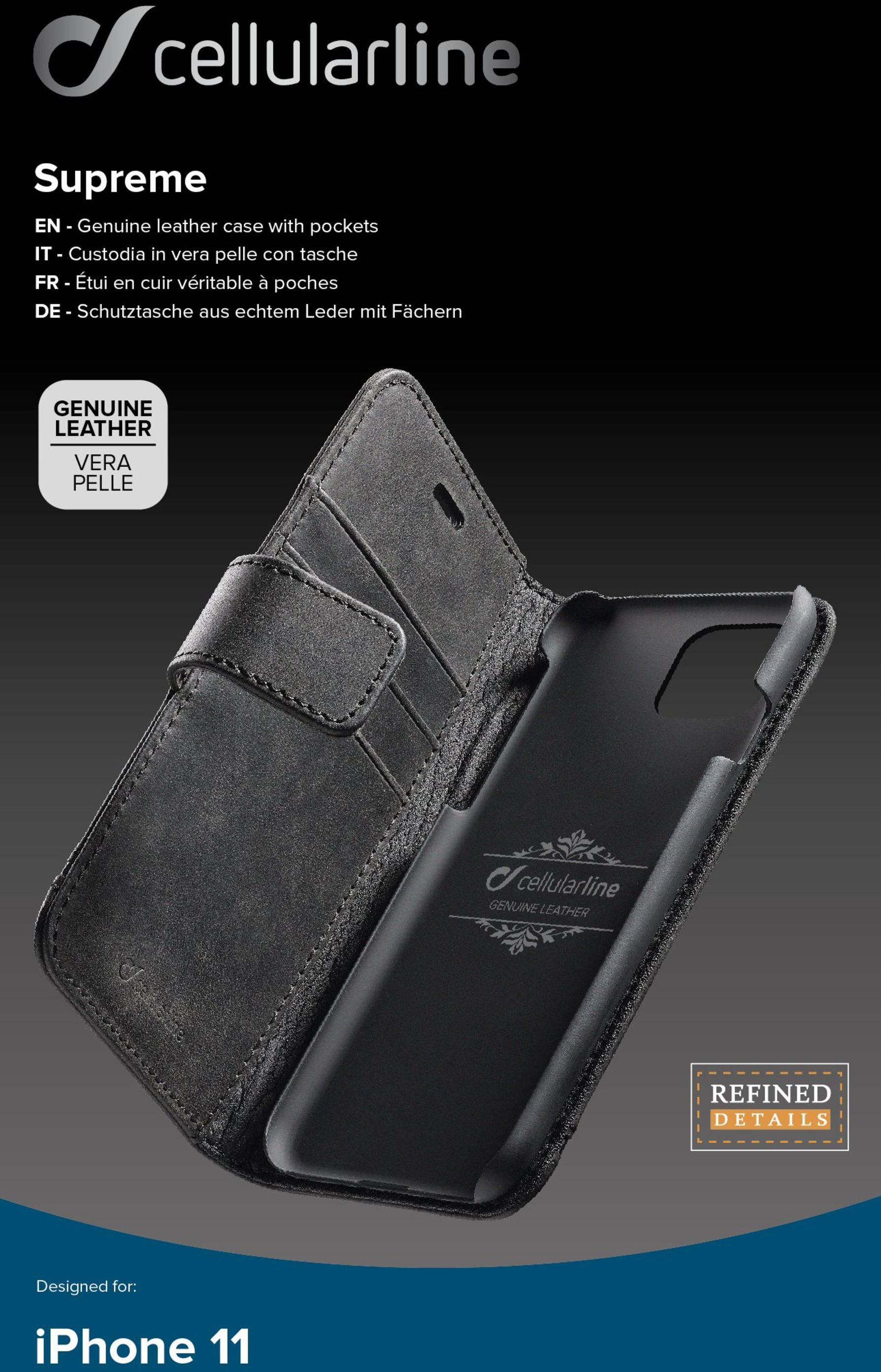 8018080354724 Cellularline Supreme Leather,  iPhone 11 - Sort - Cover Telefon & GPS,Tilbehør mobiltelefoner,Tilbehør til iPhone 17300001080 102685