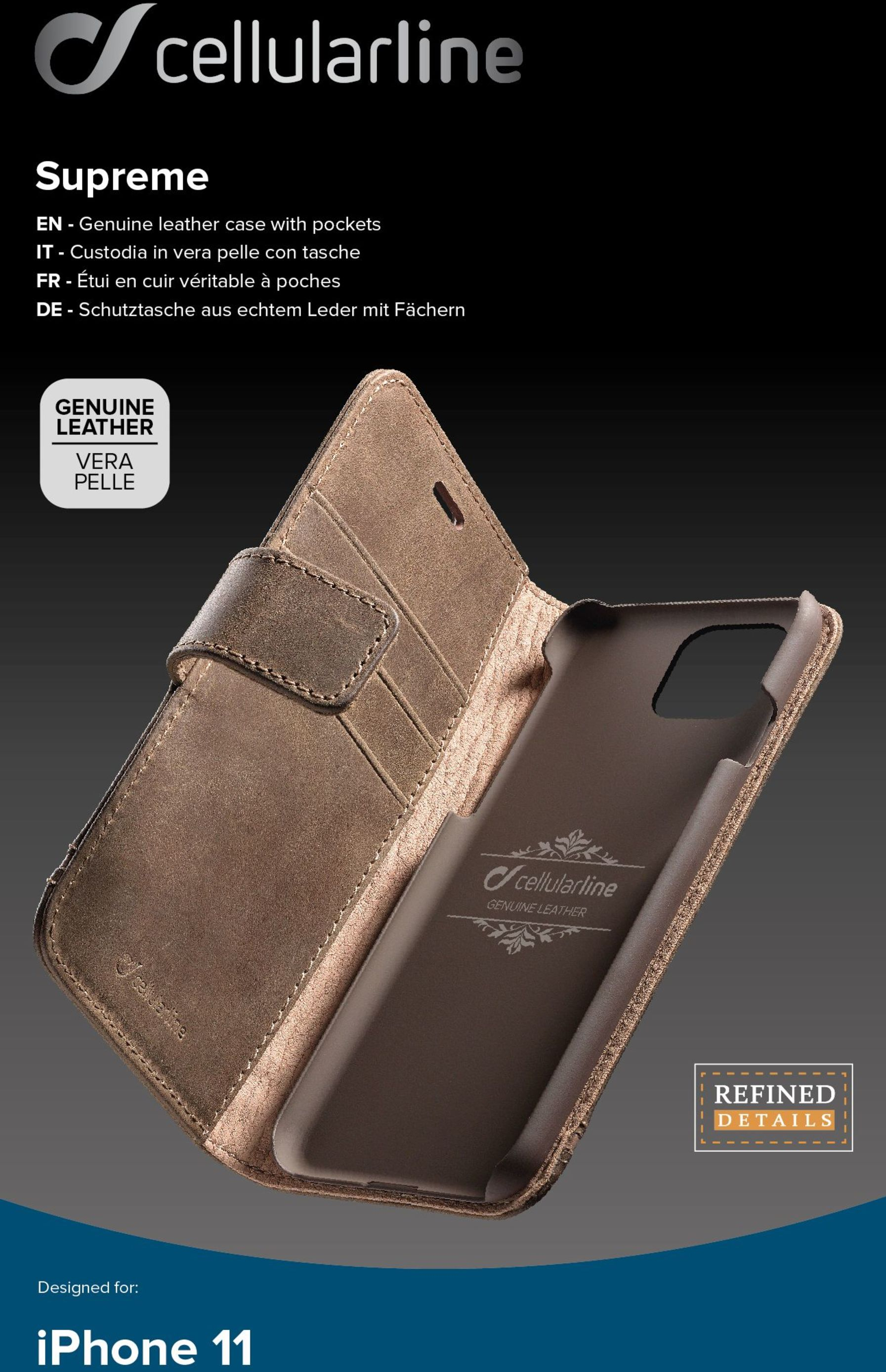 8018080354731 Cellularline Supreme Leather Case, iPhone 11 - Brun - Cover Telefon & GPS,Tilbehør mobiltelefoner,Tilbehør til iPhone 17300001090 102686